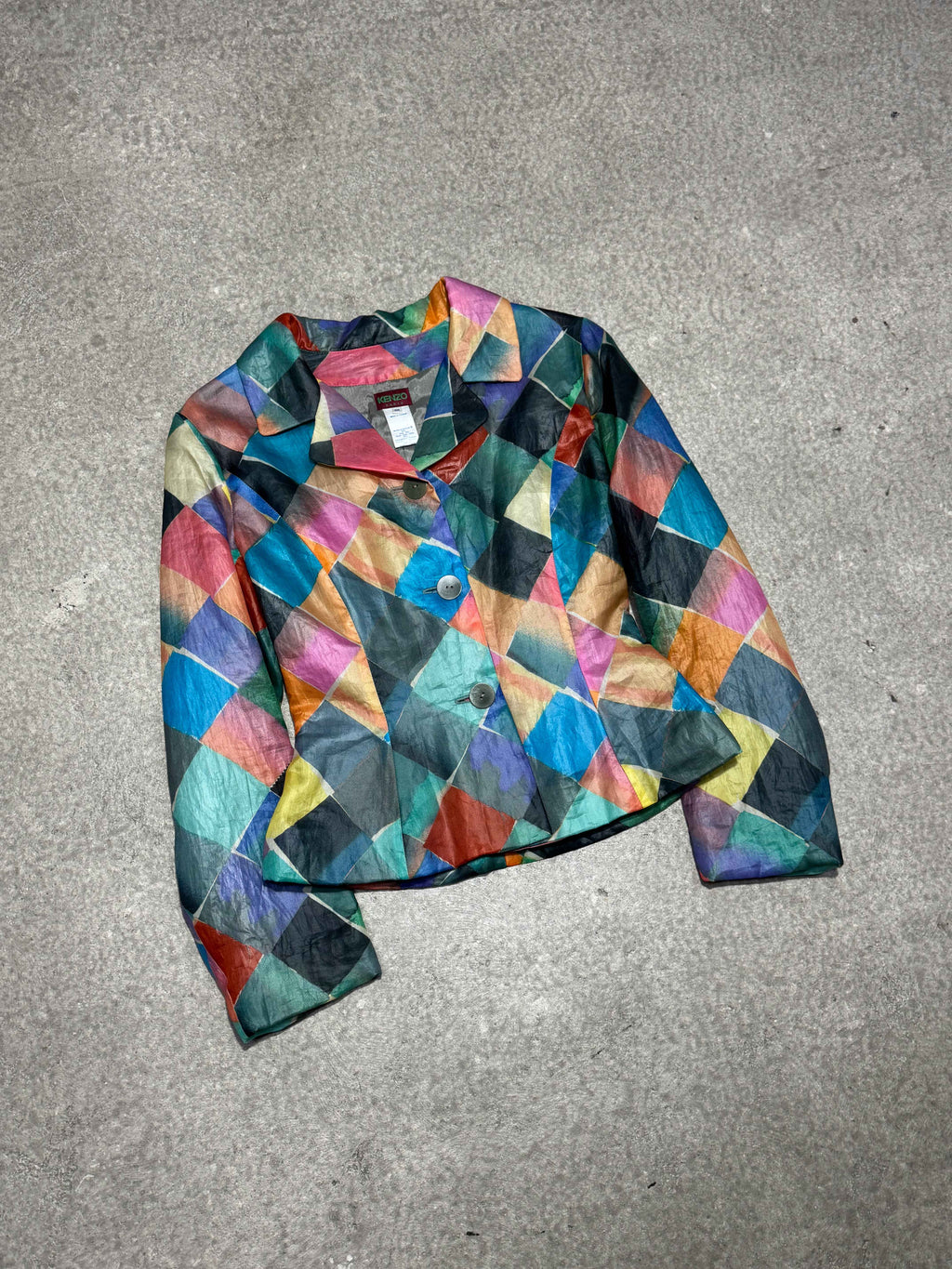 1990S KENZO SILK GEOMETRIC PATCHWORK JACKET