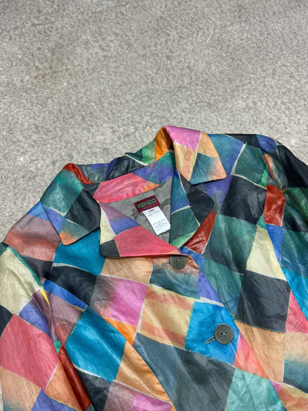 1990S KENZO SILK GEOMETRIC PATCHWORK JACKET