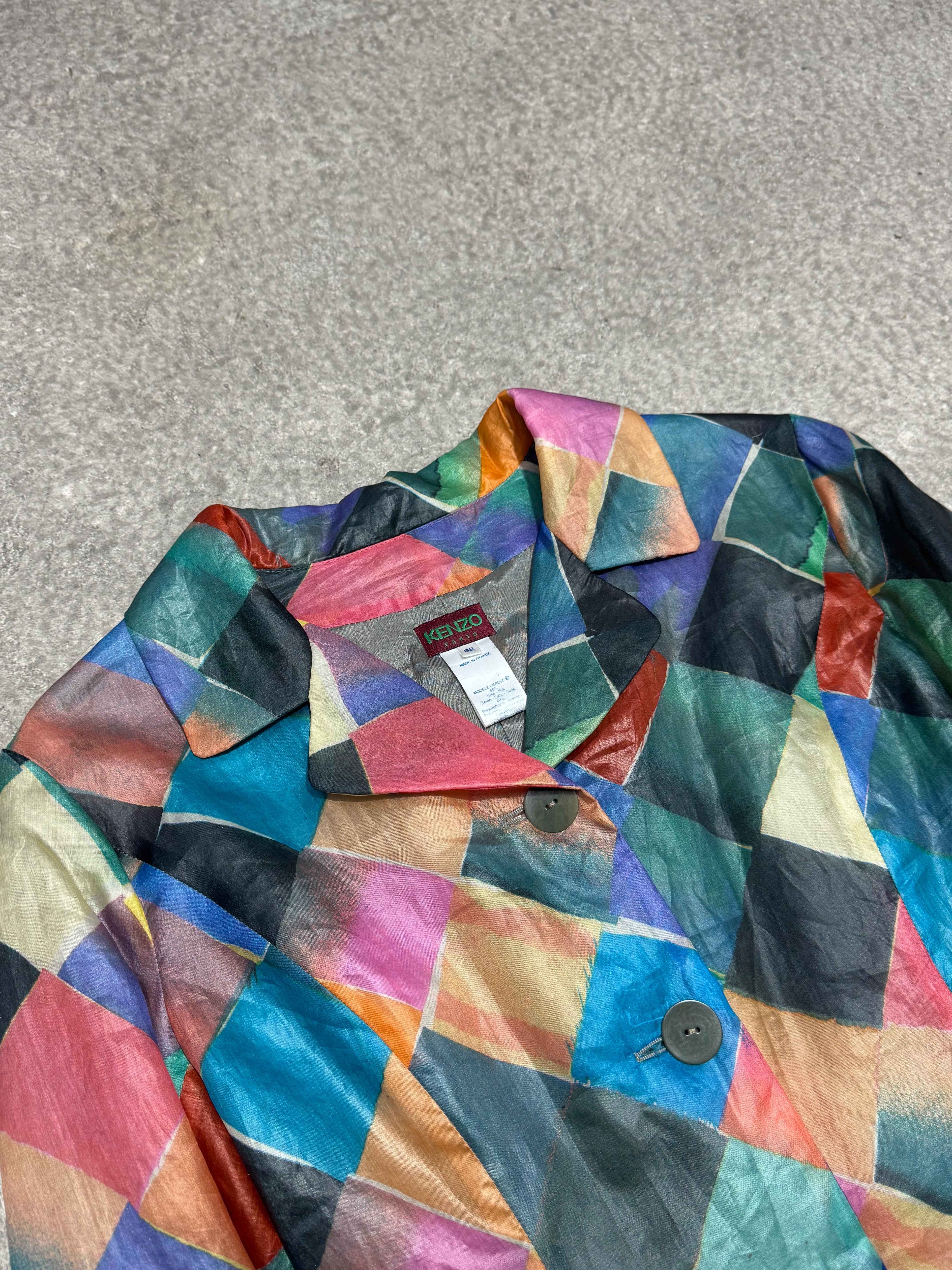 1990S KENZO SILK GEOMETRIC PATCHWORK JACKET