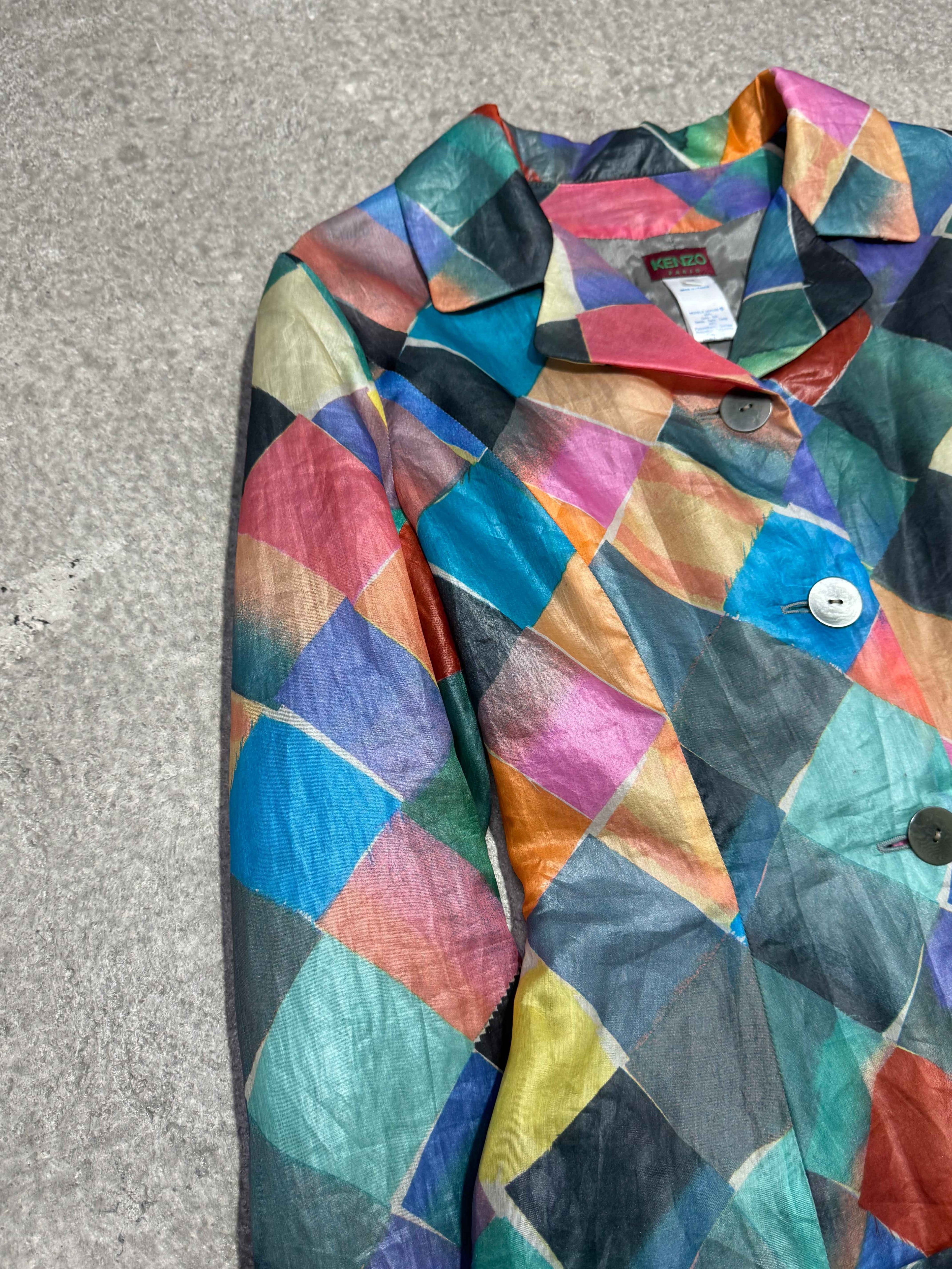 1990S KENZO SILK GEOMETRIC PATCHWORK JACKET