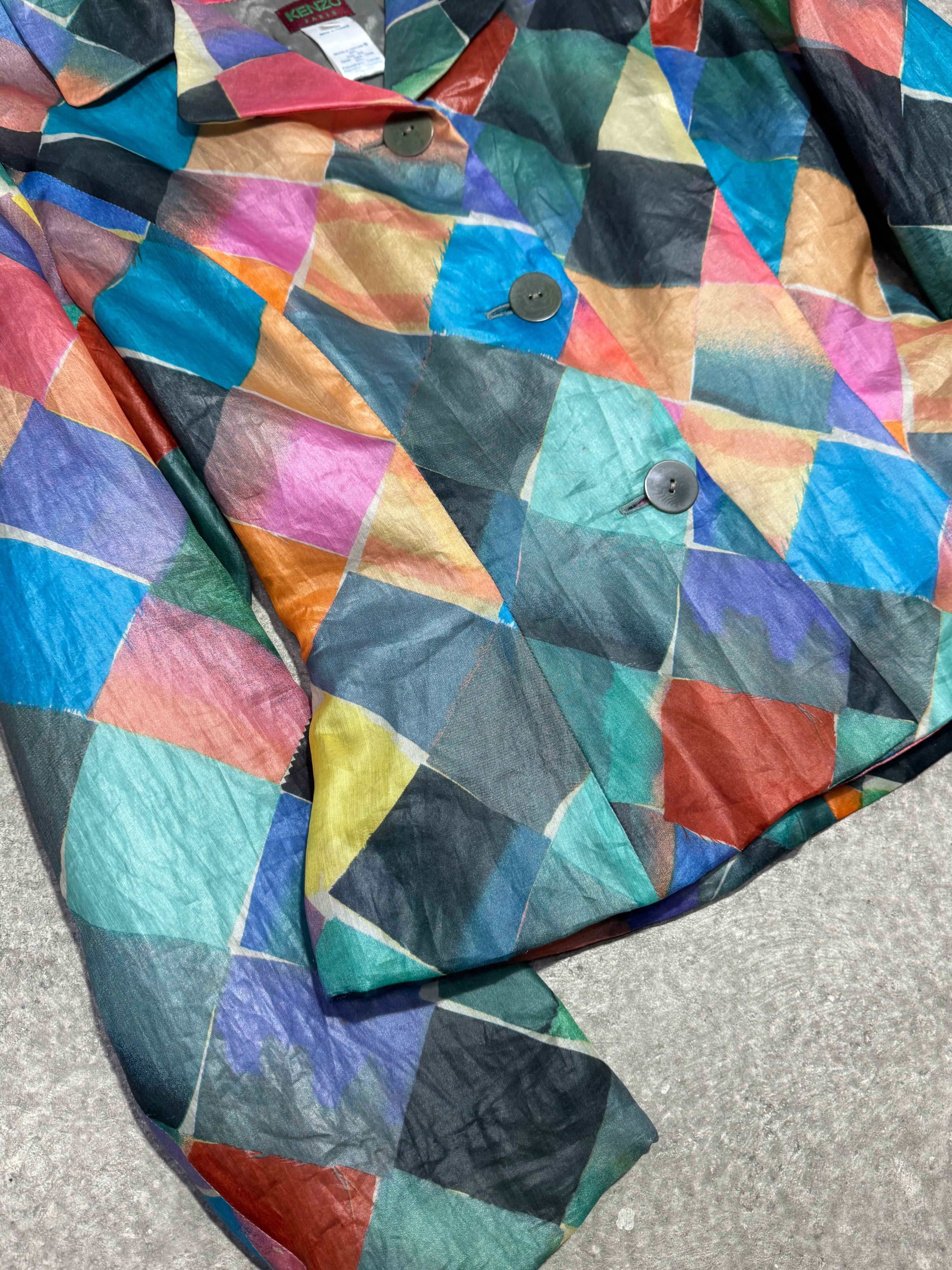 1990S KENZO SILK GEOMETRIC PATCHWORK JACKET