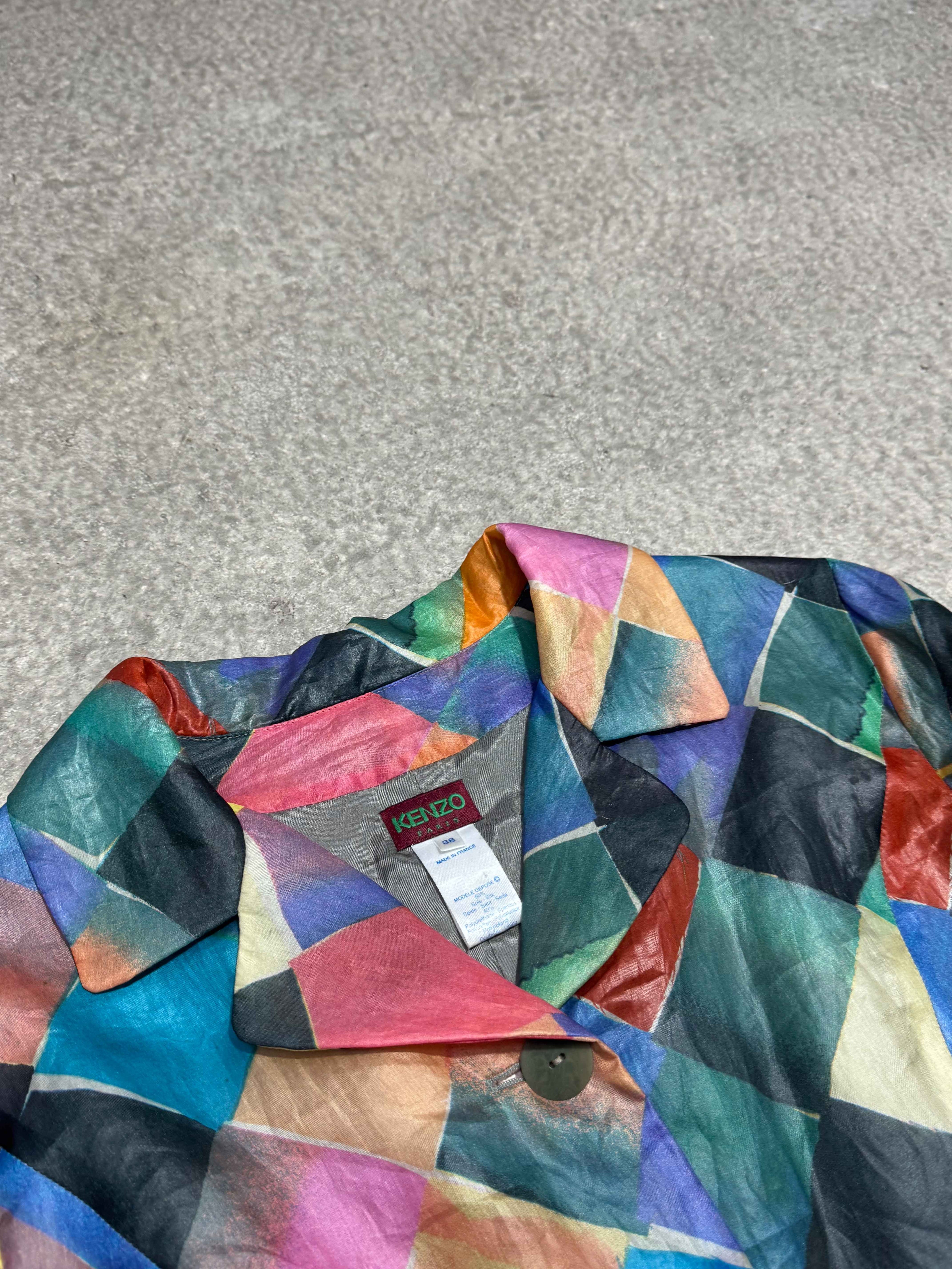 1990S KENZO SILK GEOMETRIC PATCHWORK JACKET