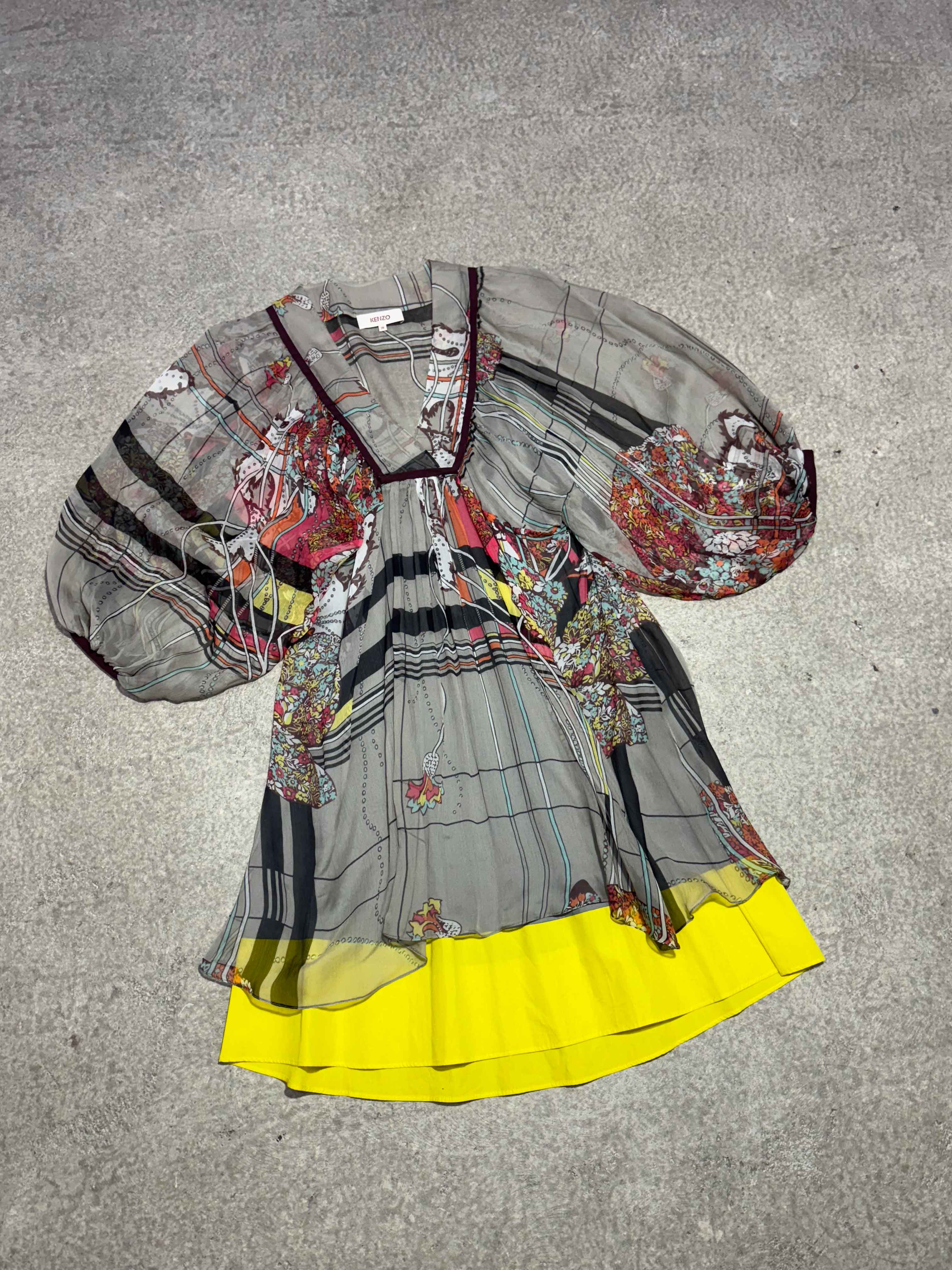 2000S KENZO SILK MESH FLORAL BLUSE