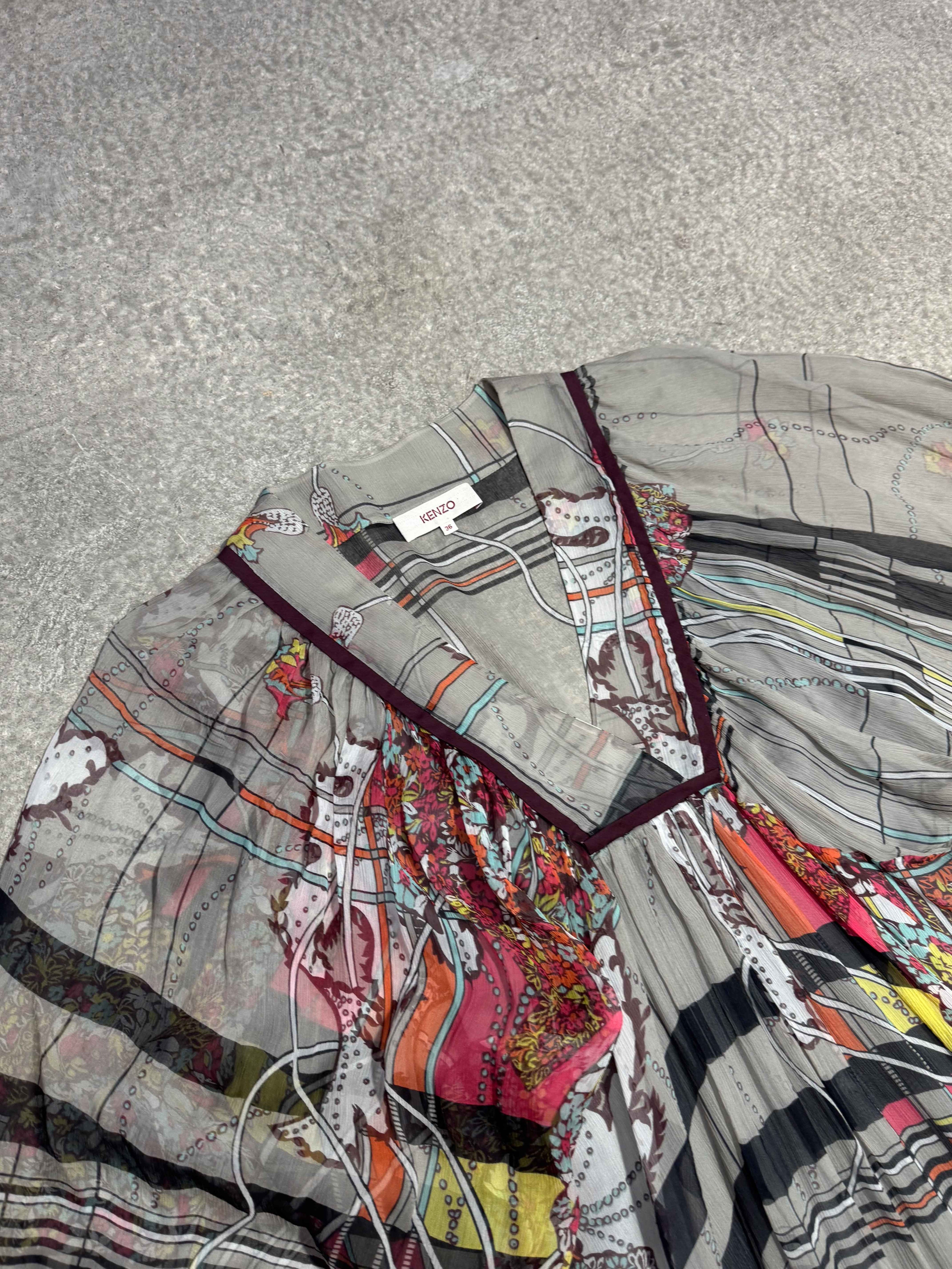 2000S KENZO SILK MESH FLORAL BLUSE