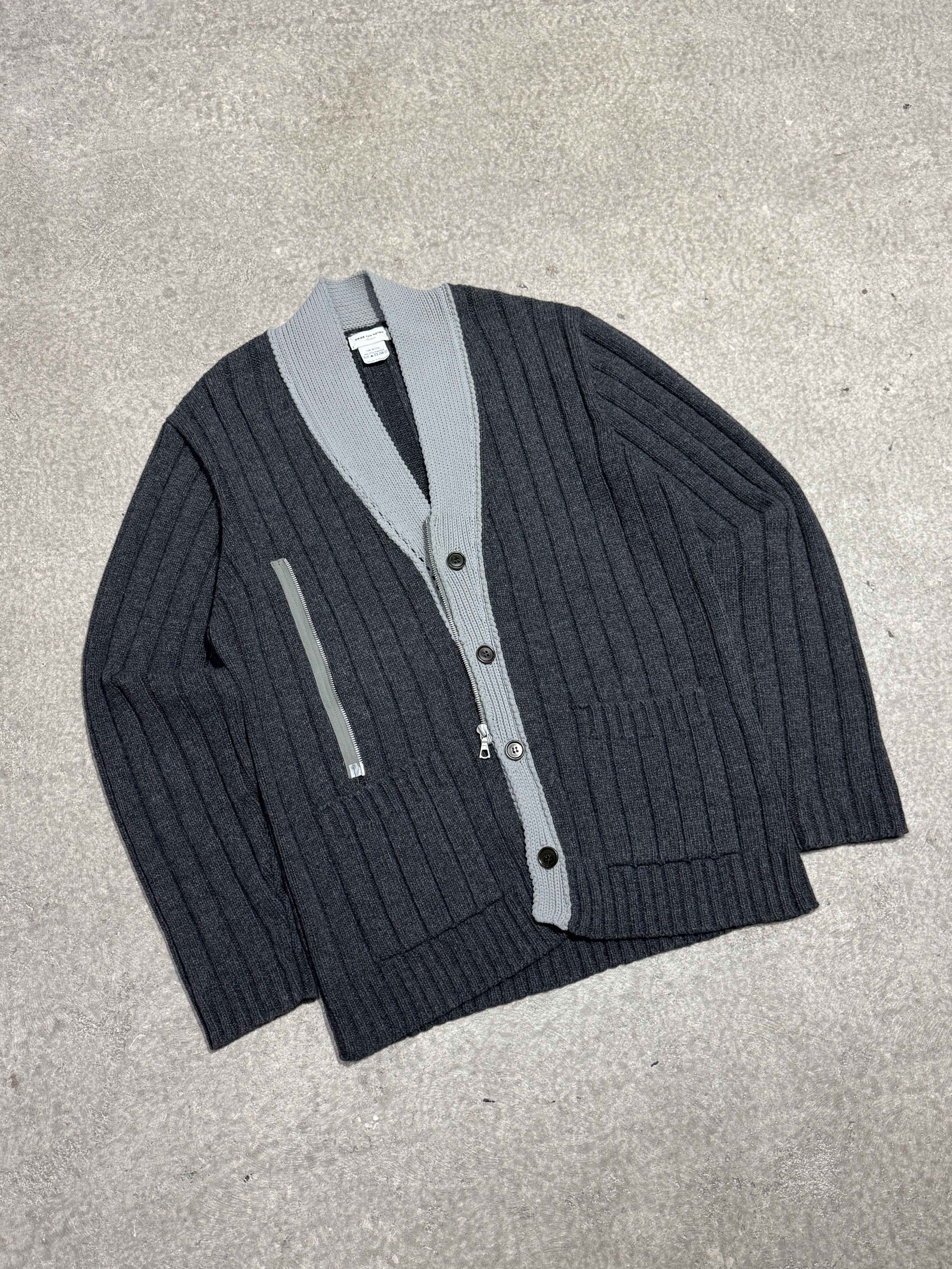 EARLY 2000S DRIES VAN NOTEN WOOL ASYMMETRIC SWEATER WITH FRONT BUTTONS AND SIDE ZIP