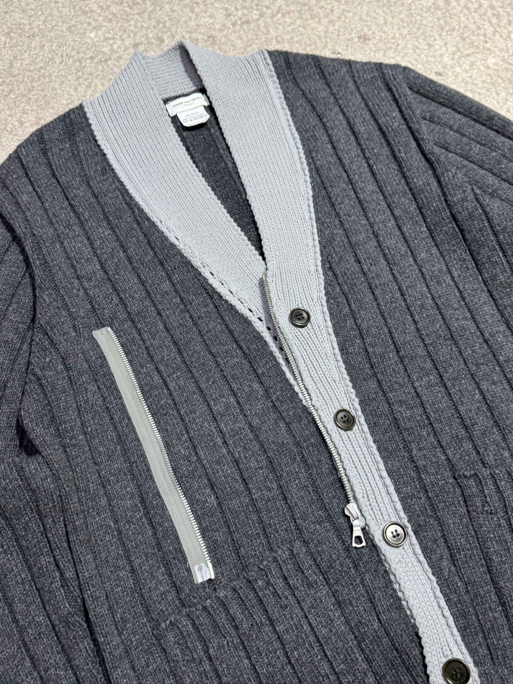 EARLY 2000S DRIES VAN NOTEN WOOL ASYMMETRIC SWEATER WITH FRONT BUTTONS AND SIDE ZIP