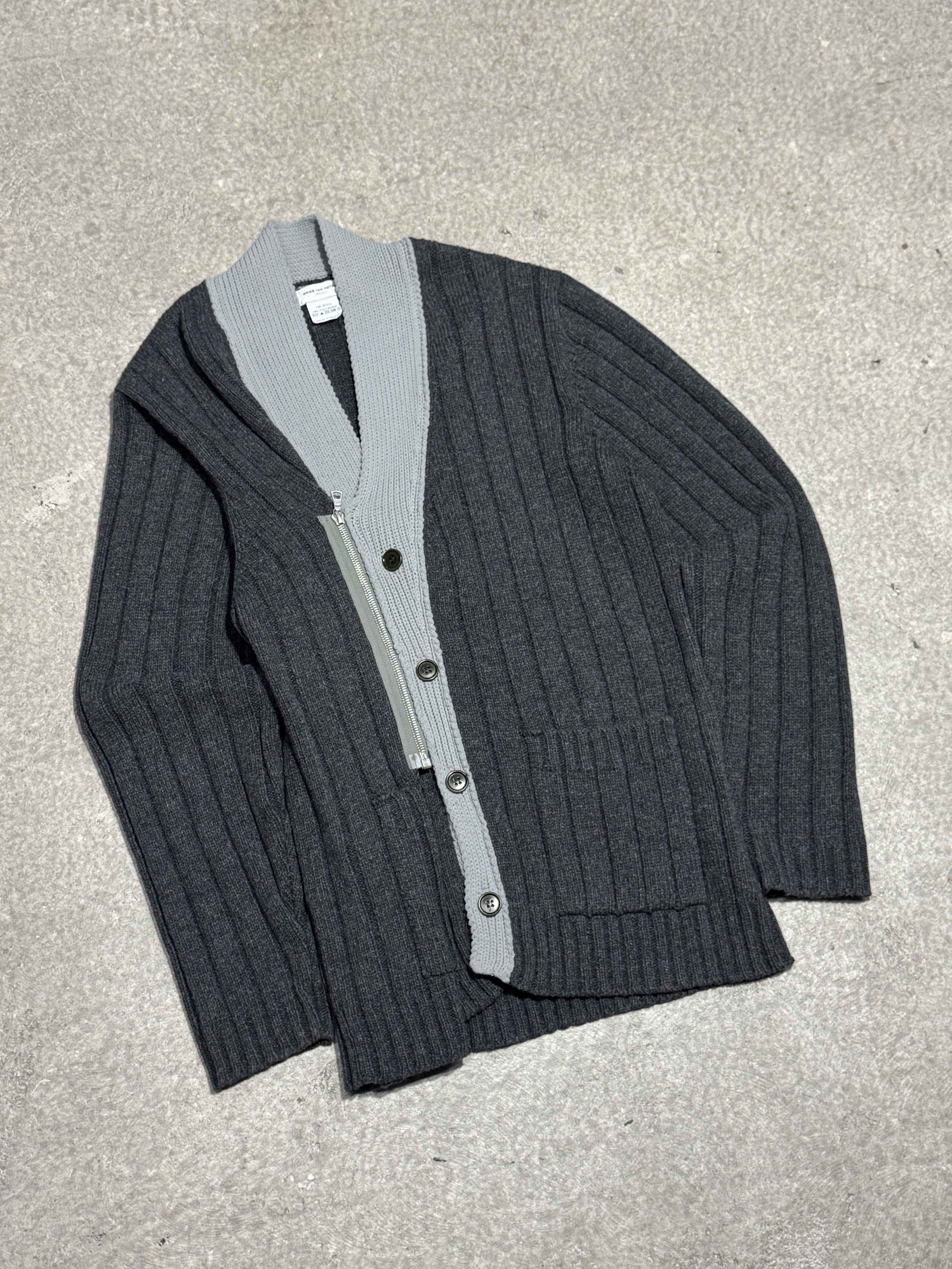 EARLY 2000S DRIES VAN NOTEN WOOL ASYMMETRIC SWEATER WITH FRONT BUTTONS AND SIDE ZIP