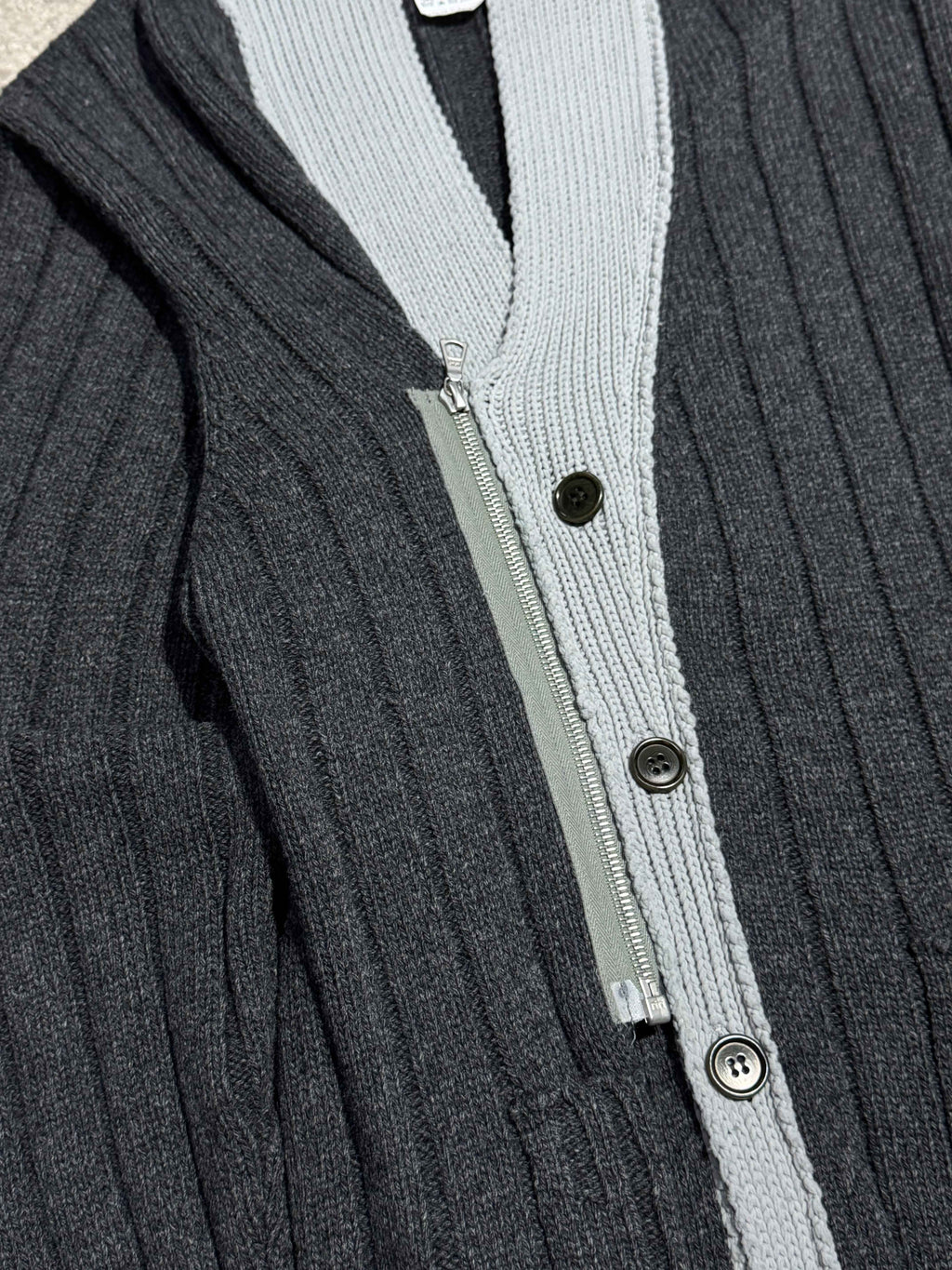 EARLY 2000S DRIES VAN NOTEN WOOL ASYMMETRIC SWEATER WITH FRONT BUTTONS AND SIDE ZIP