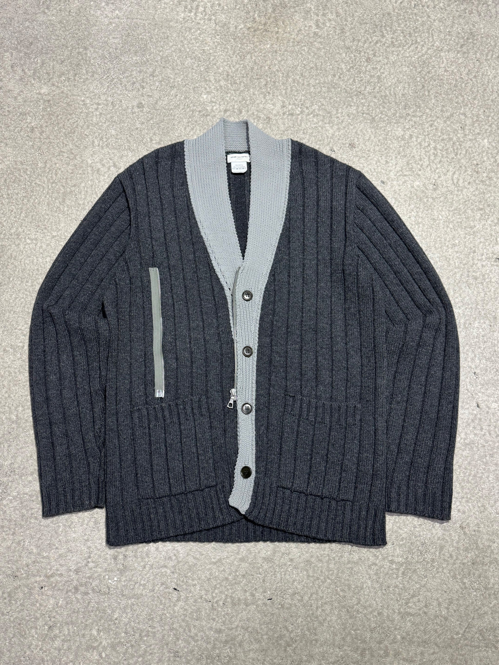 EARLY 2000S DRIES VAN NOTEN WOOL ASYMMETRIC SWEATER WITH FRONT BUTTONS AND SIDE ZIP