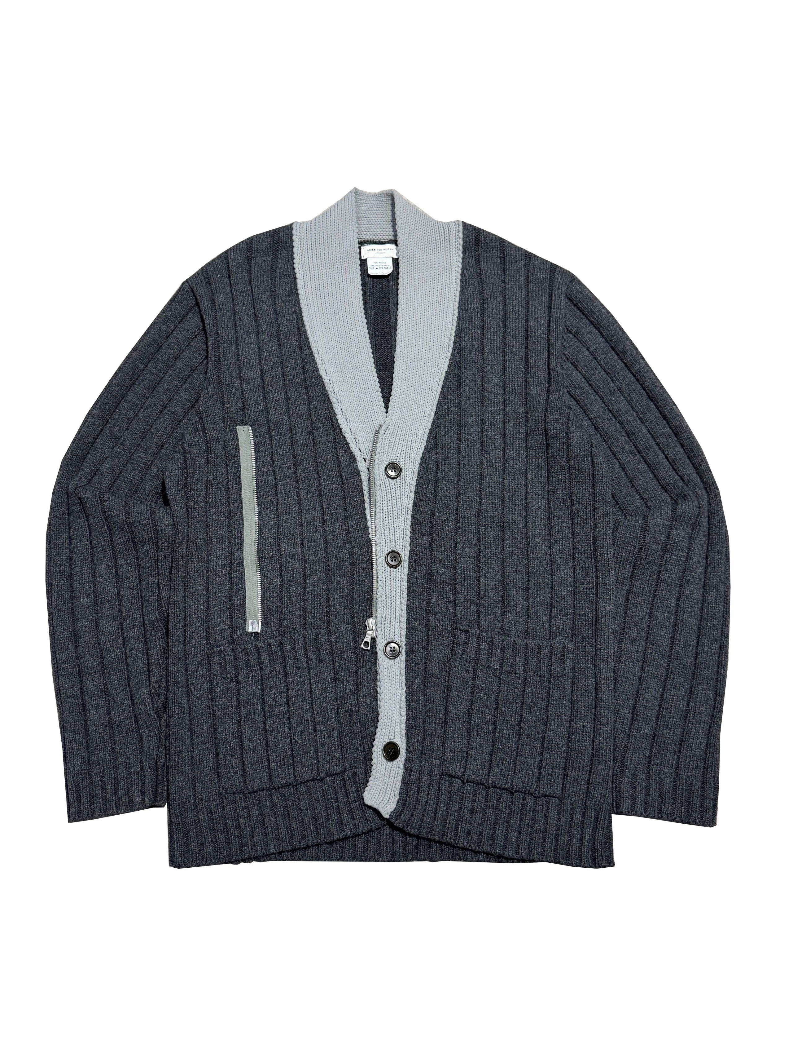 EARLY 2000S DRIES VAN NOTEN WOOL ASYMMETRIC SWEATER WITH FRONT BUTTONS AND SIDE ZIP