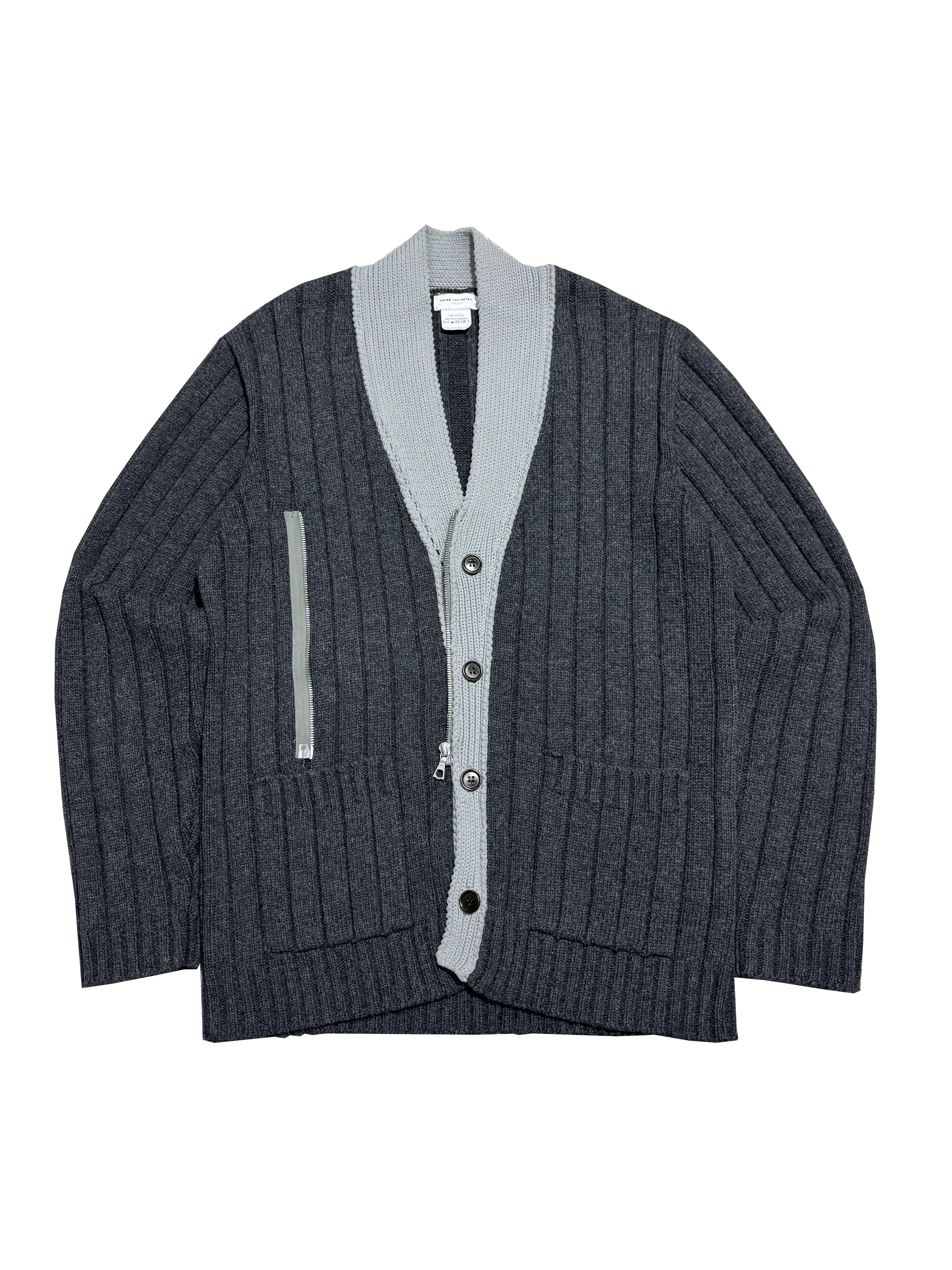EARLY 2000S DRIES VAN NOTEN WOOL ASYMMETRIC SWEATER WITH FRONT BUTTONS AND SIDE ZIP