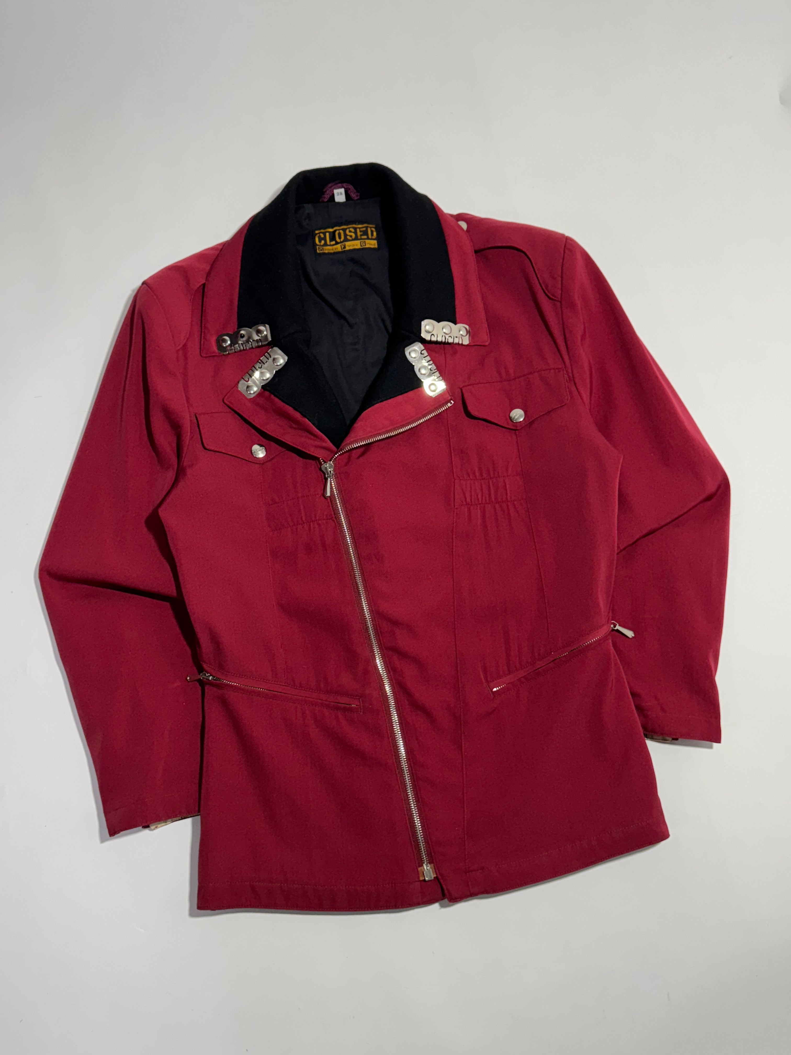 1980s Closed Marithé + François Girbaud Red asymmetrical zip up Jacket