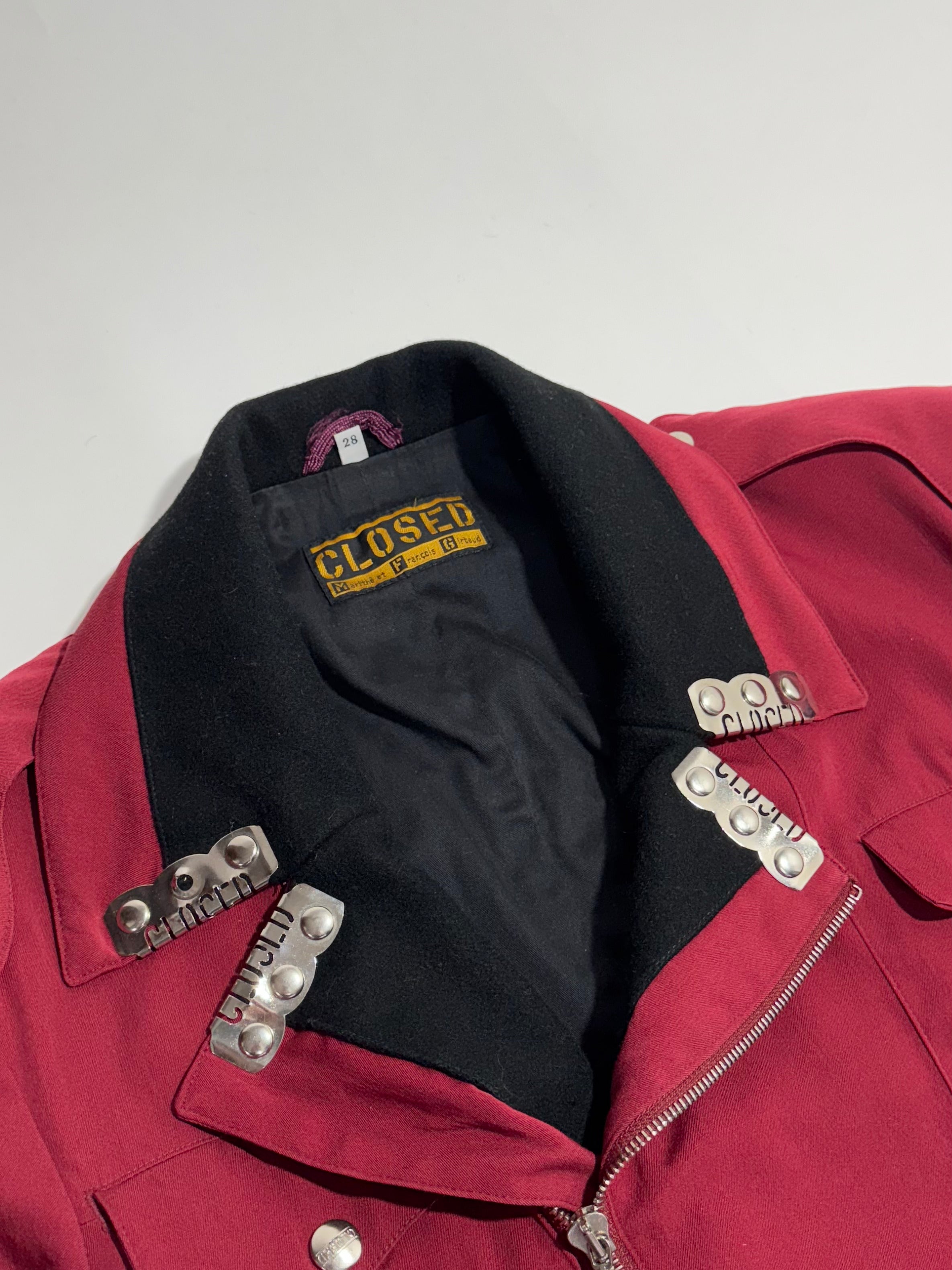 1980s Closed Marithé + François Girbaud Red asymmetrical zip up Jacket