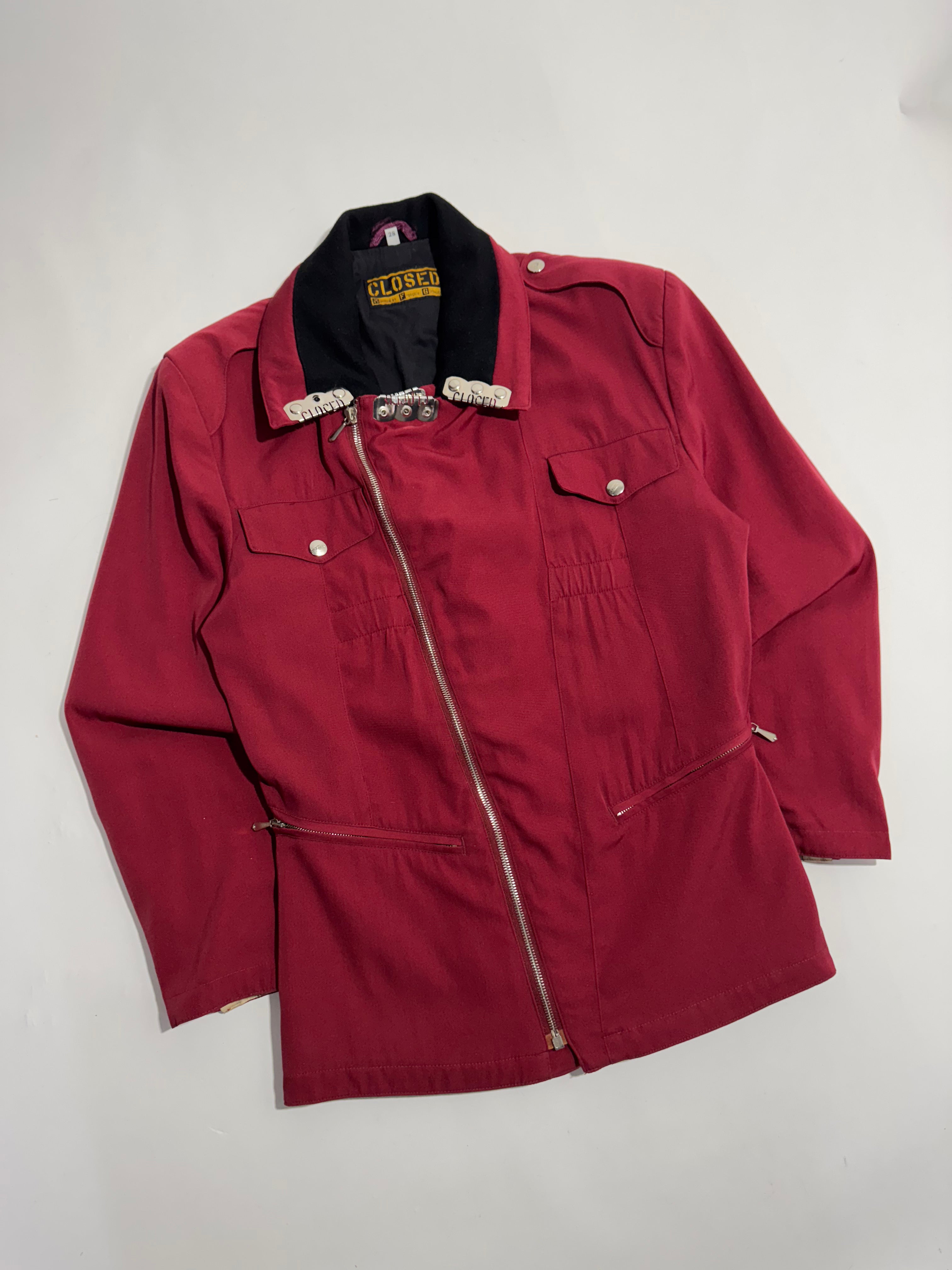 1980s Closed Marithé + François Girbaud Red asymmetrical zip up Jacket