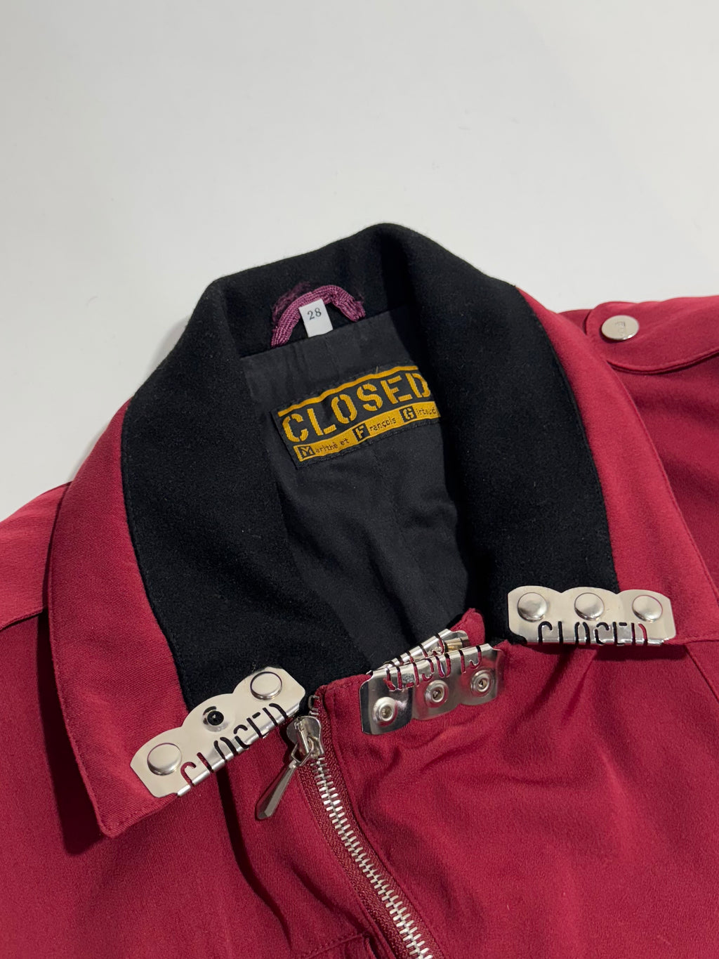 1980s Closed Marithé + François Girbaud Red asymmetrical zip up Jacket