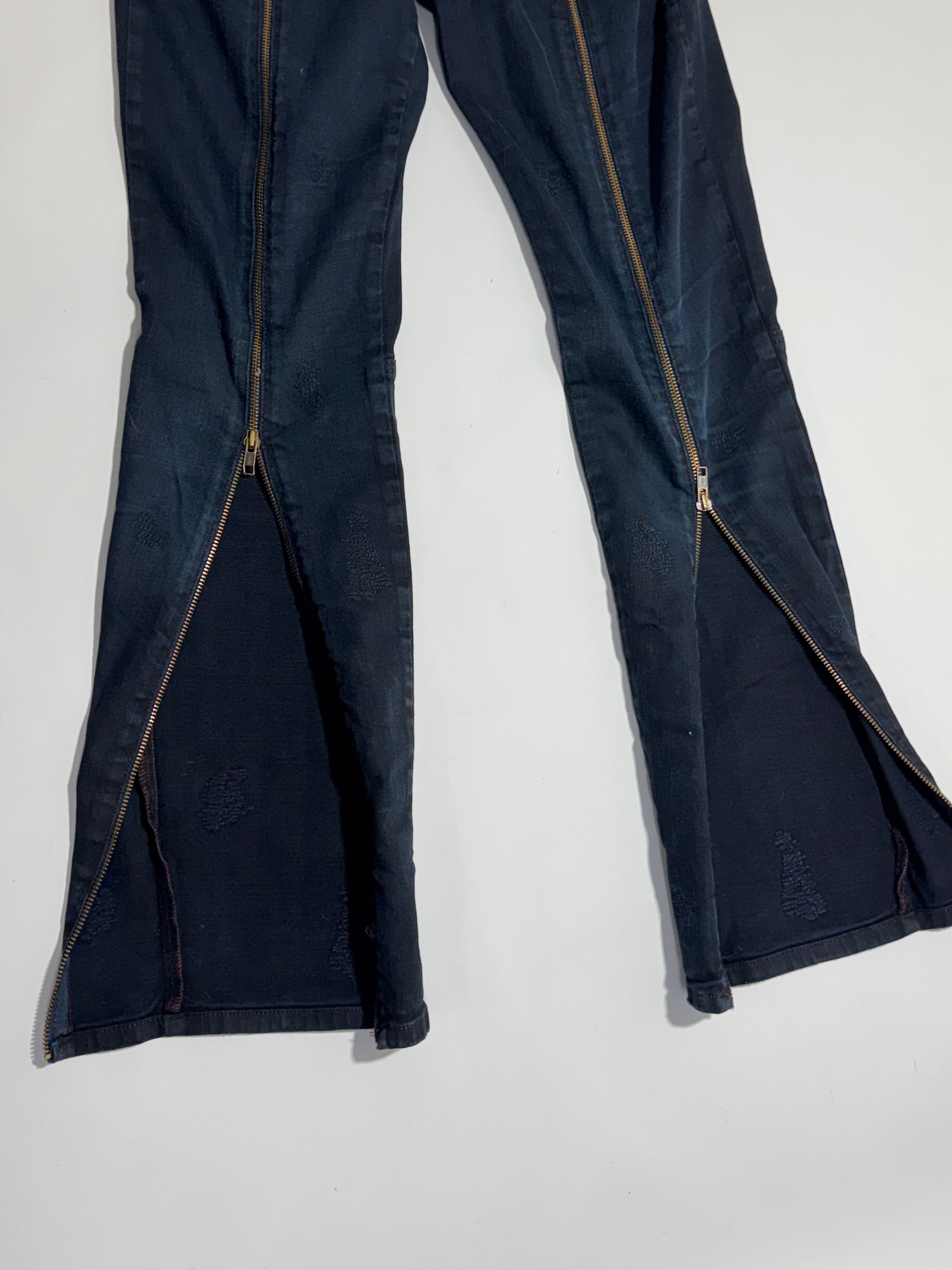 2000s Jean Paul Gaultier jeans deconstructed denim jeans front leg zippers