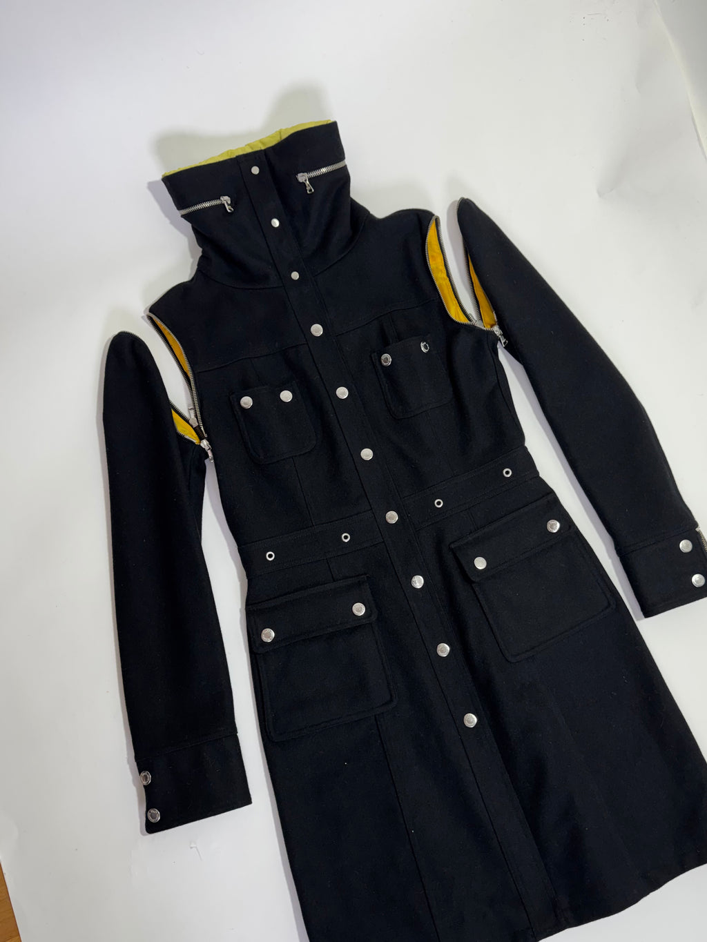 Dolce & Gabbana F/W 2003 Black Wool Removable Sleeves Trench Coat