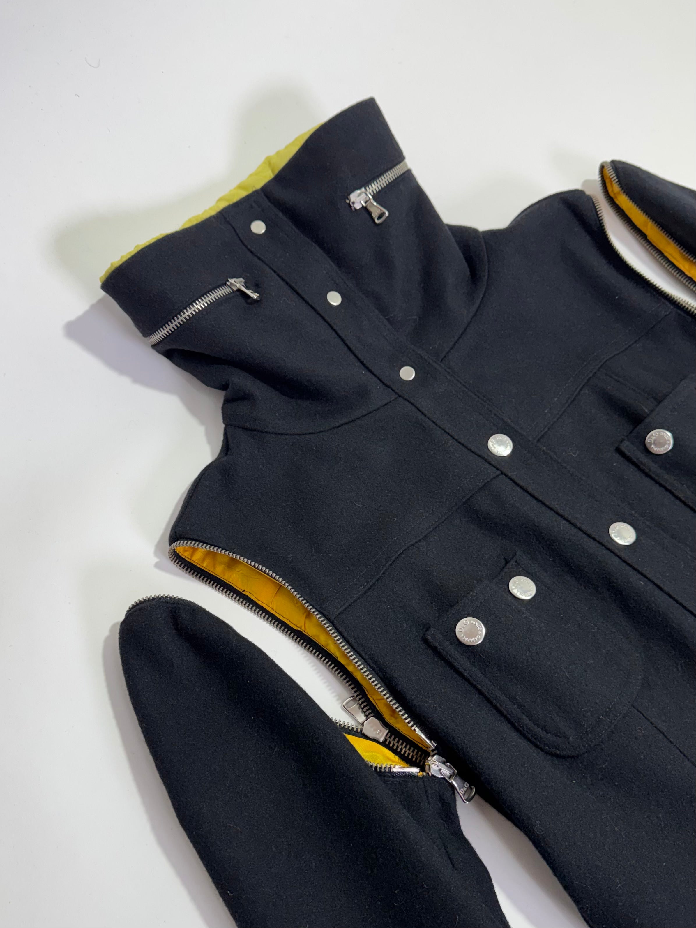 Dolce & Gabbana F/W 2003 Black Wool Removable Sleeves Trench Coat