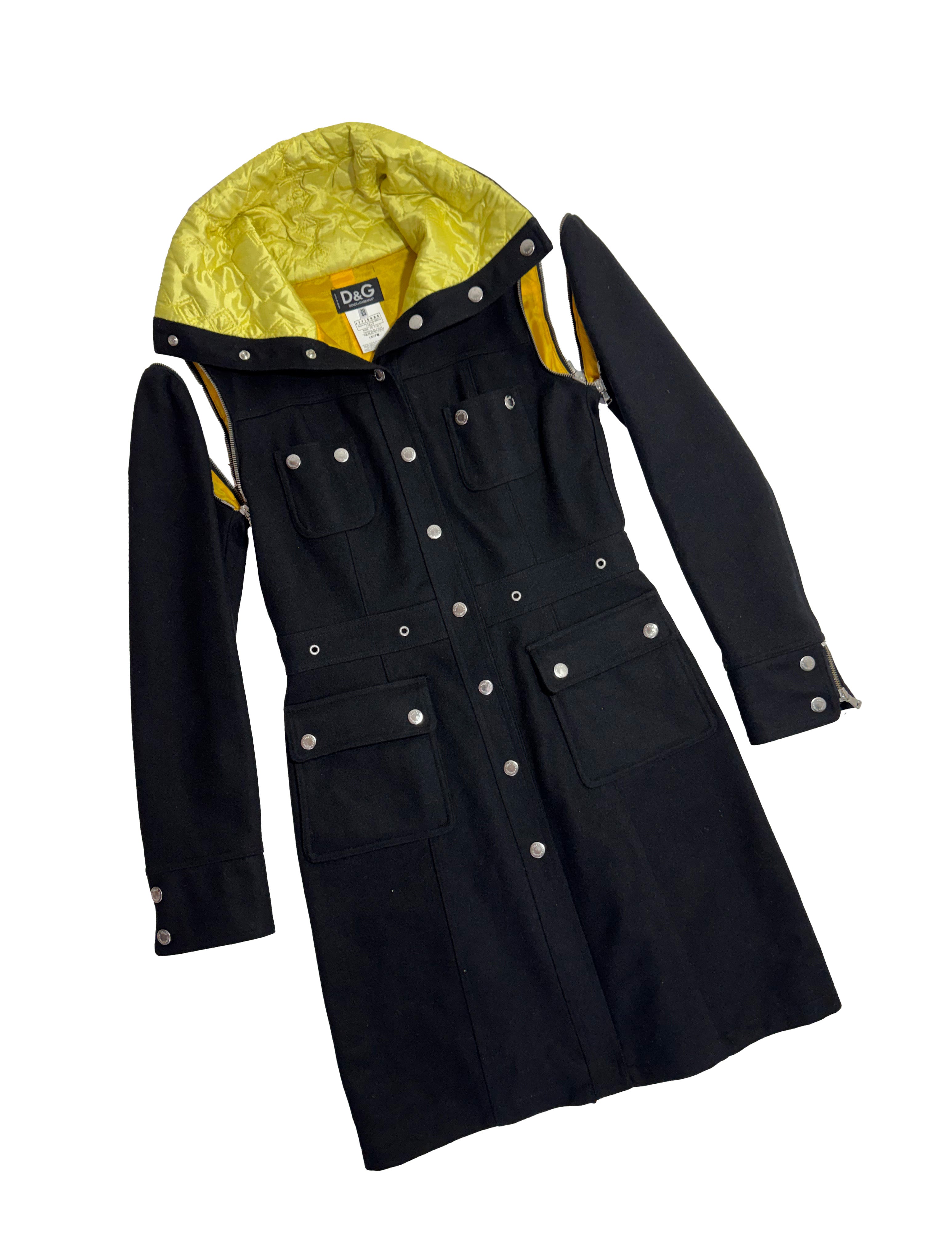 Dolce & Gabbana F/W 2003 Black Wool Removable Sleeves Trench Coat