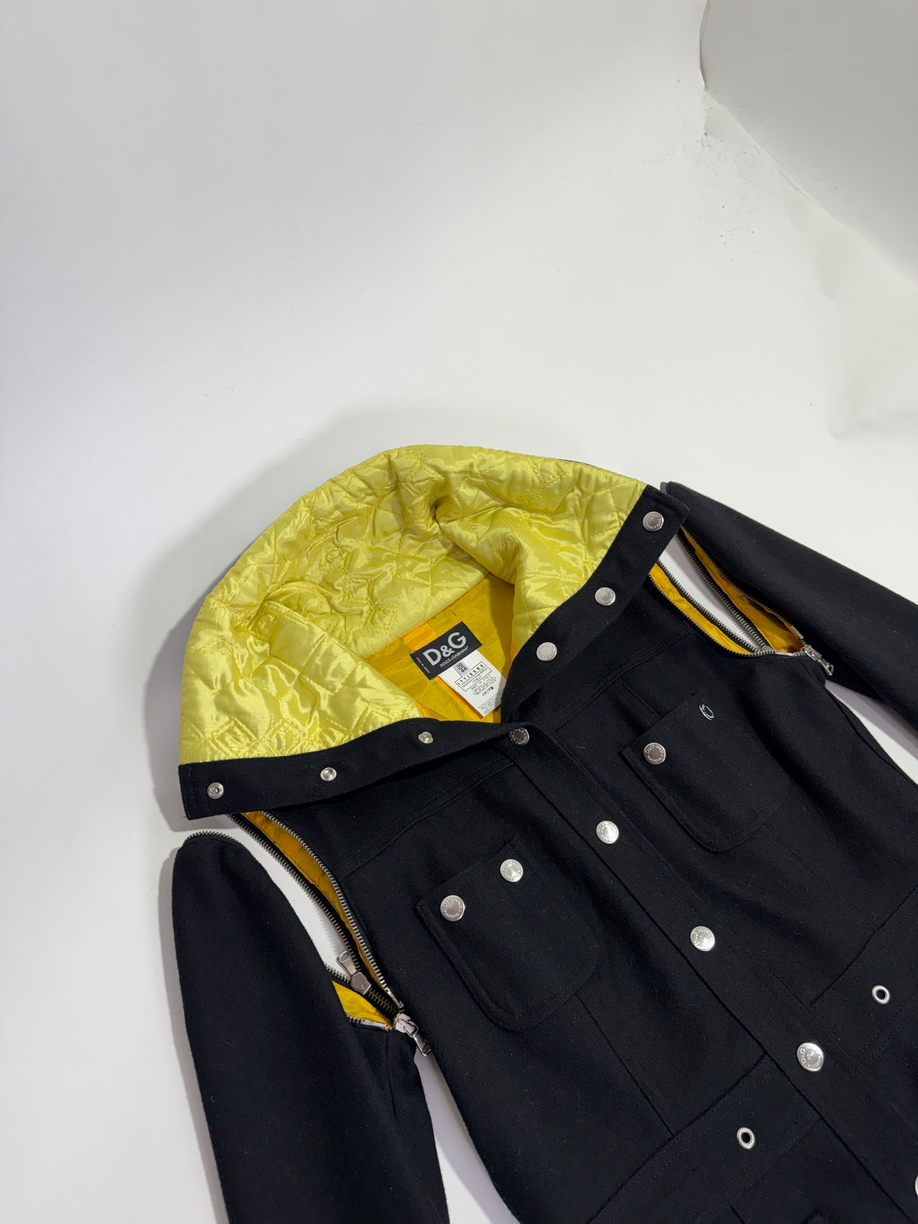Dolce & Gabbana F/W 2003 Black Wool Removable Sleeves Trench Coat