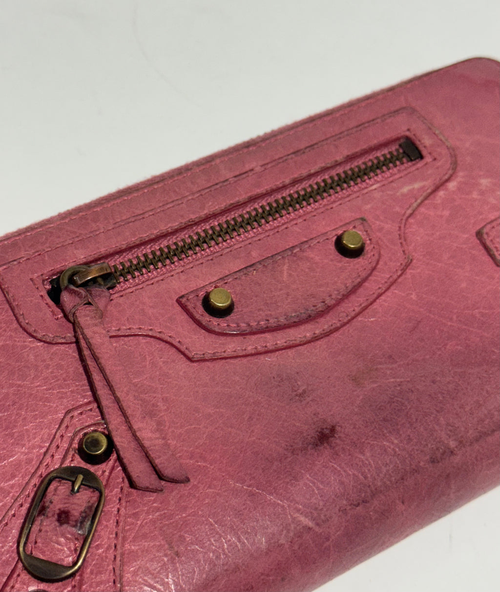 2000s Balenciaga City Bag pink leather wallet