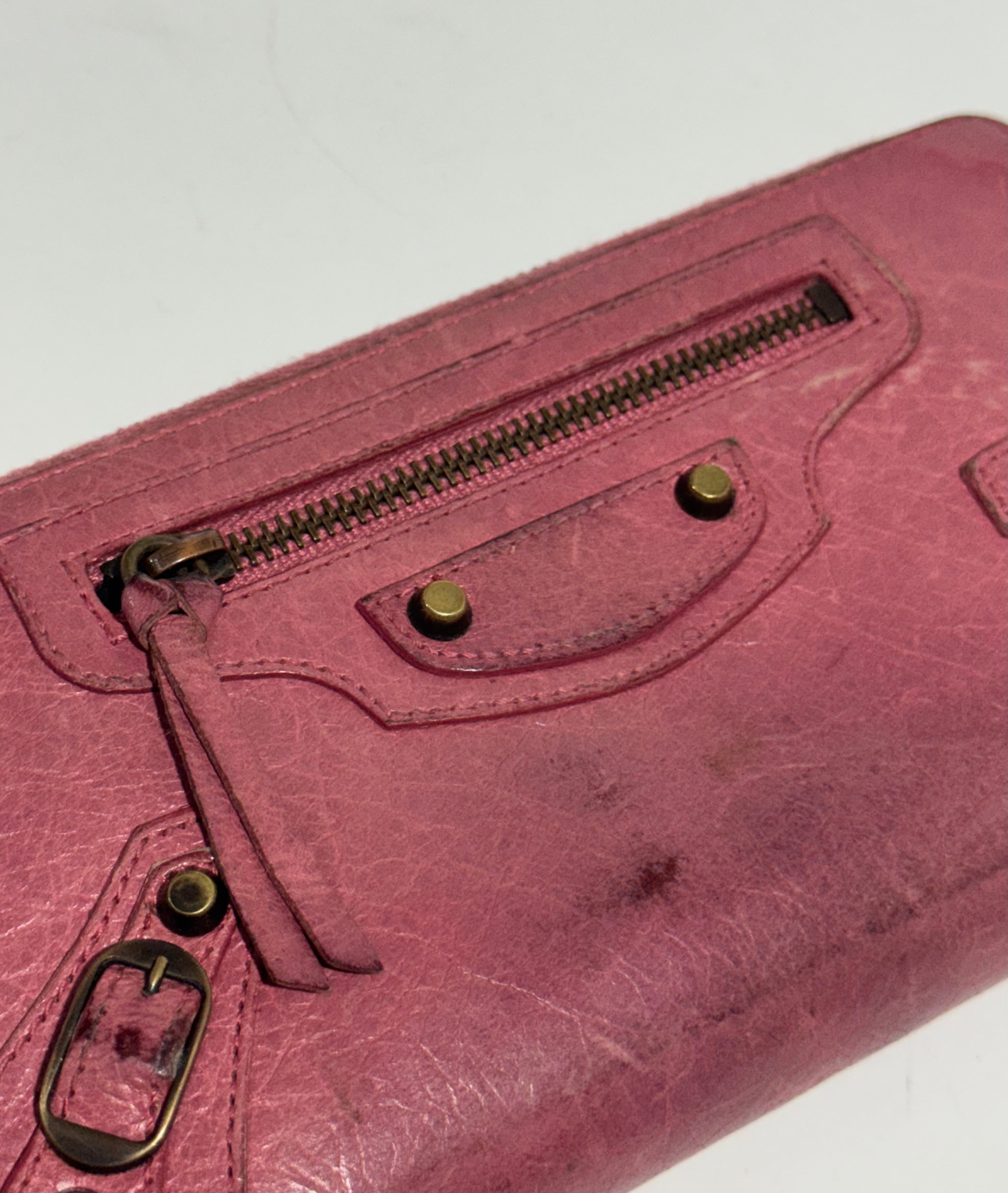 2000s Balenciaga City Bag pink leather wallet