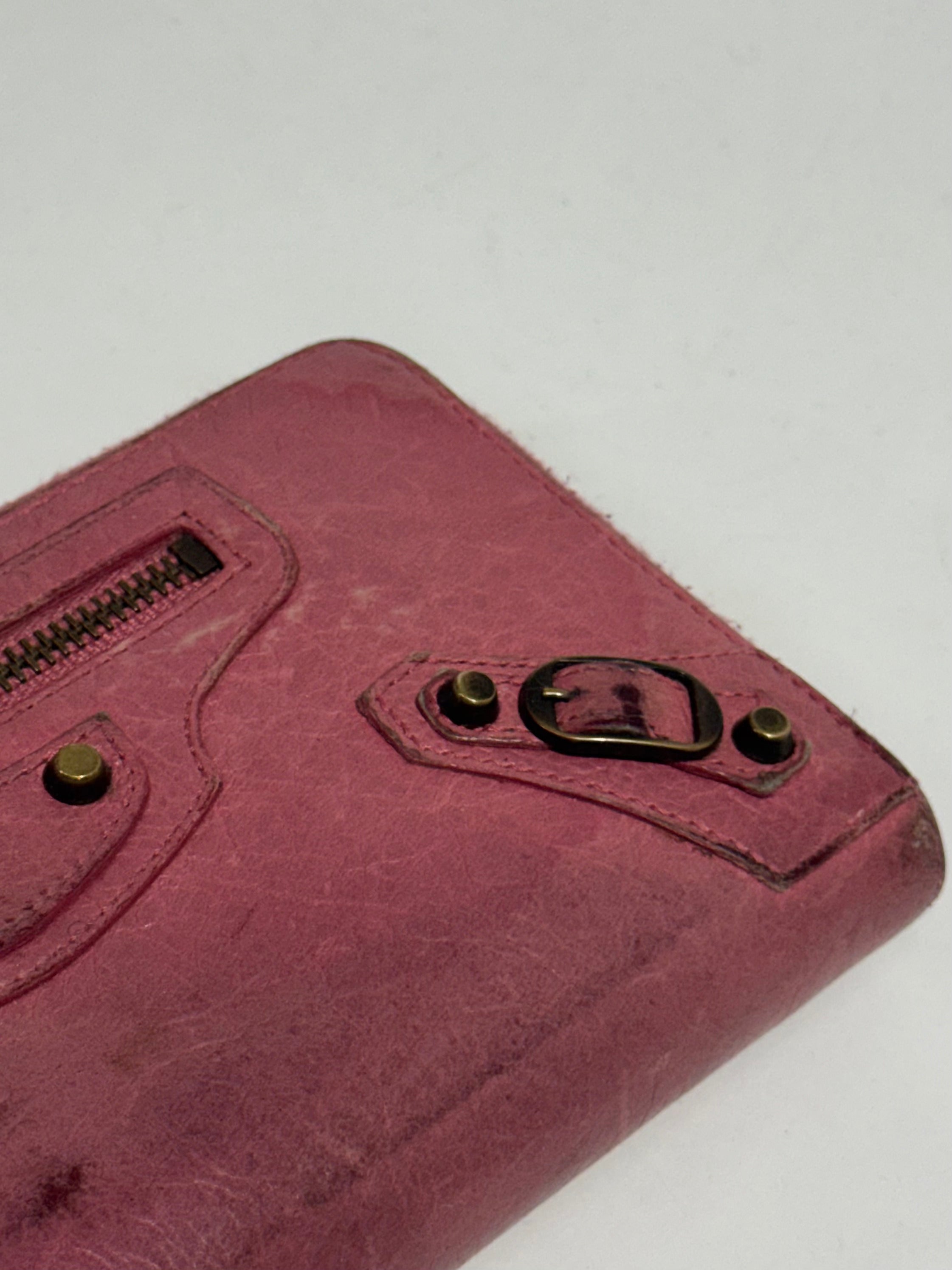 2000s Balenciaga City Bag pink leather wallet