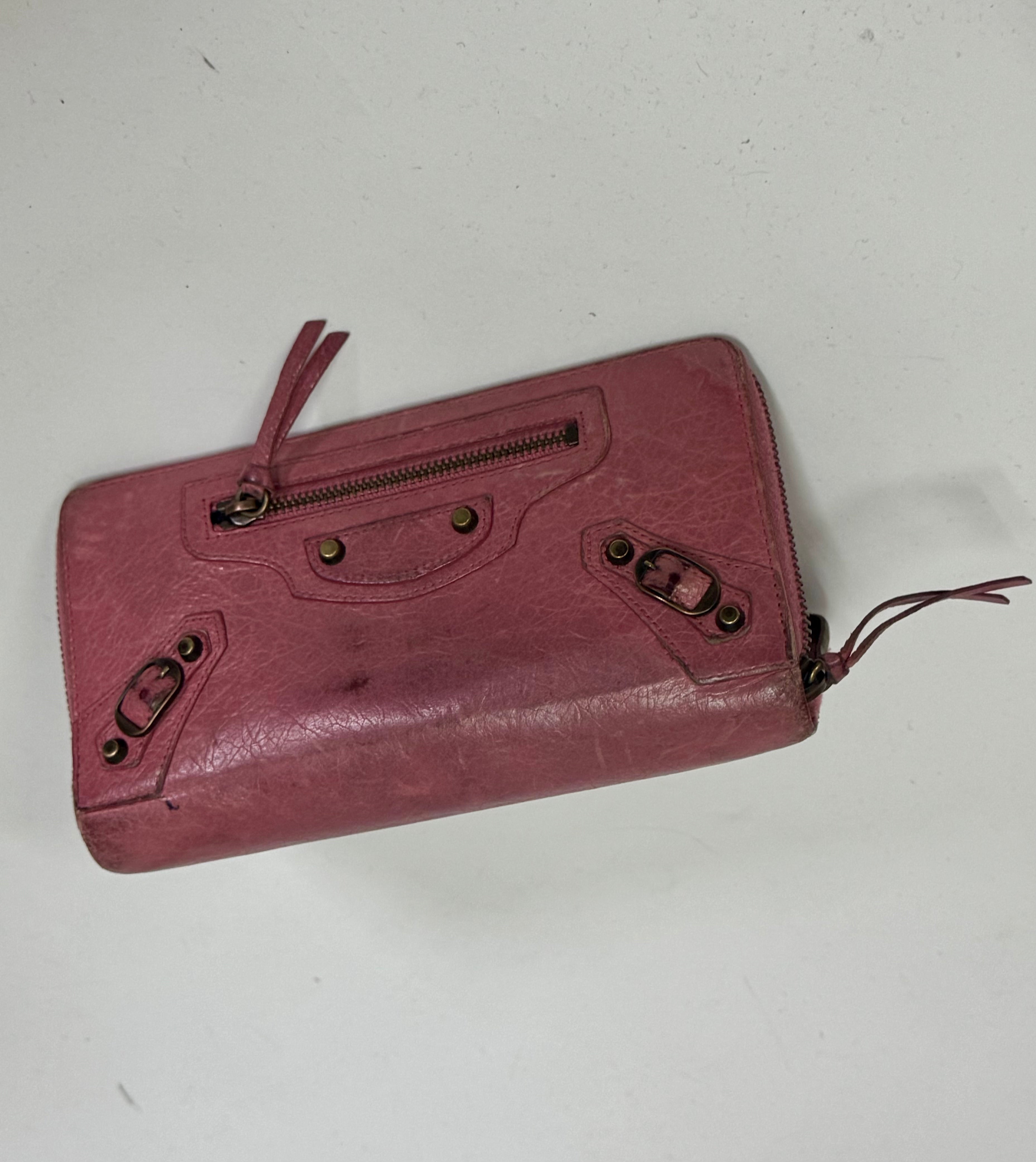 2000s Balenciaga City Bag pink leather wallet
