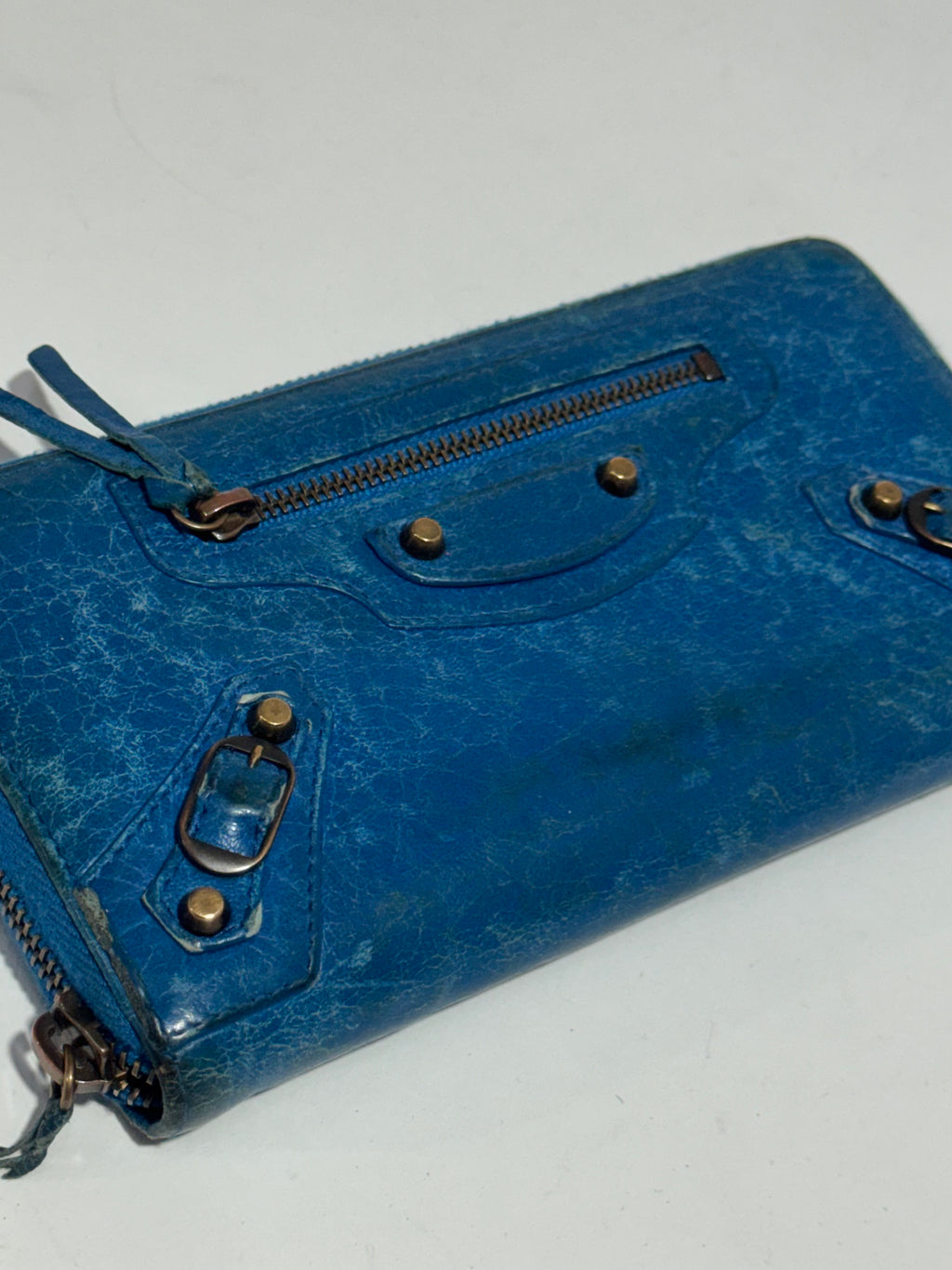2000s Balenciaga City Bag light blue leather wallet