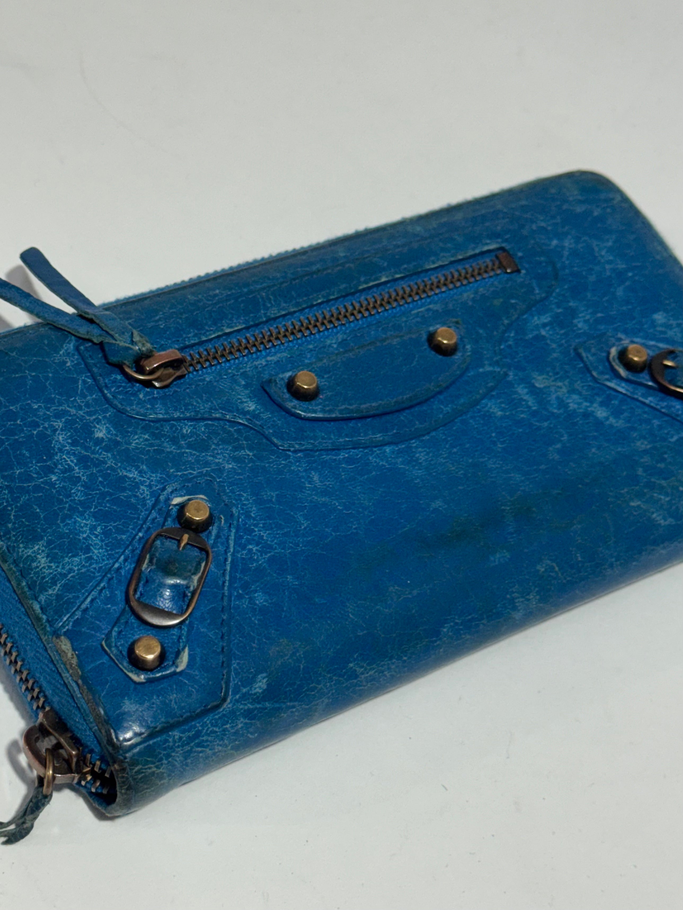 2000s Balenciaga City Bag light blue leather wallet