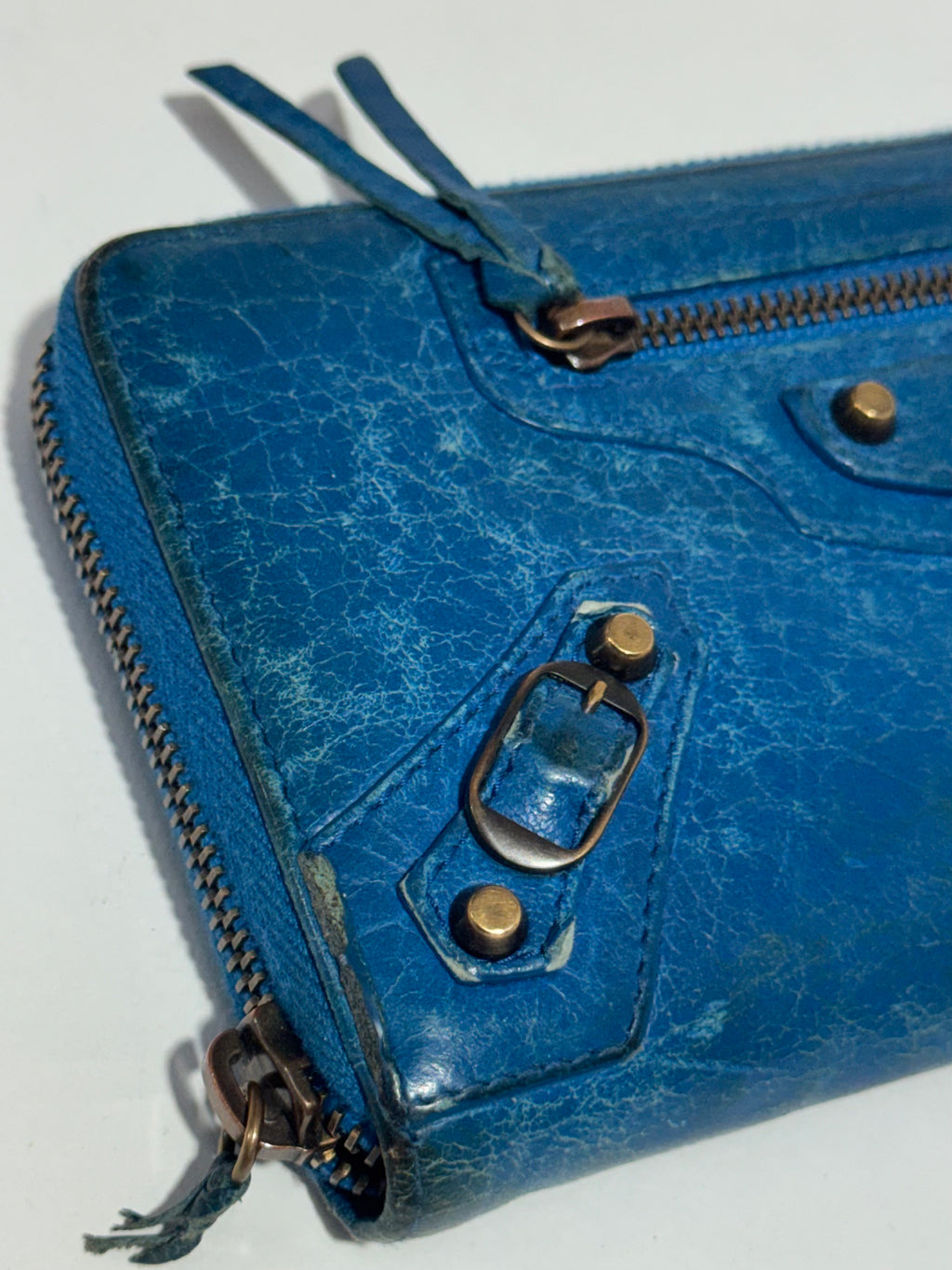 2000s Balenciaga City Bag light blue leather wallet
