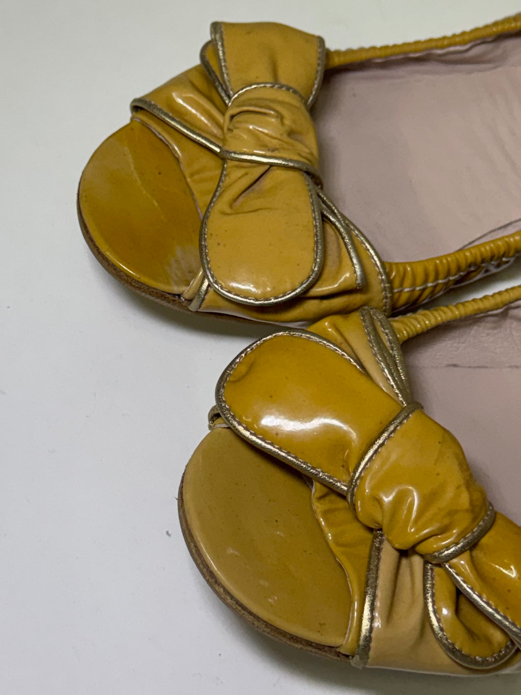 2000s Miu Miu mustard patent leather ballet flat
