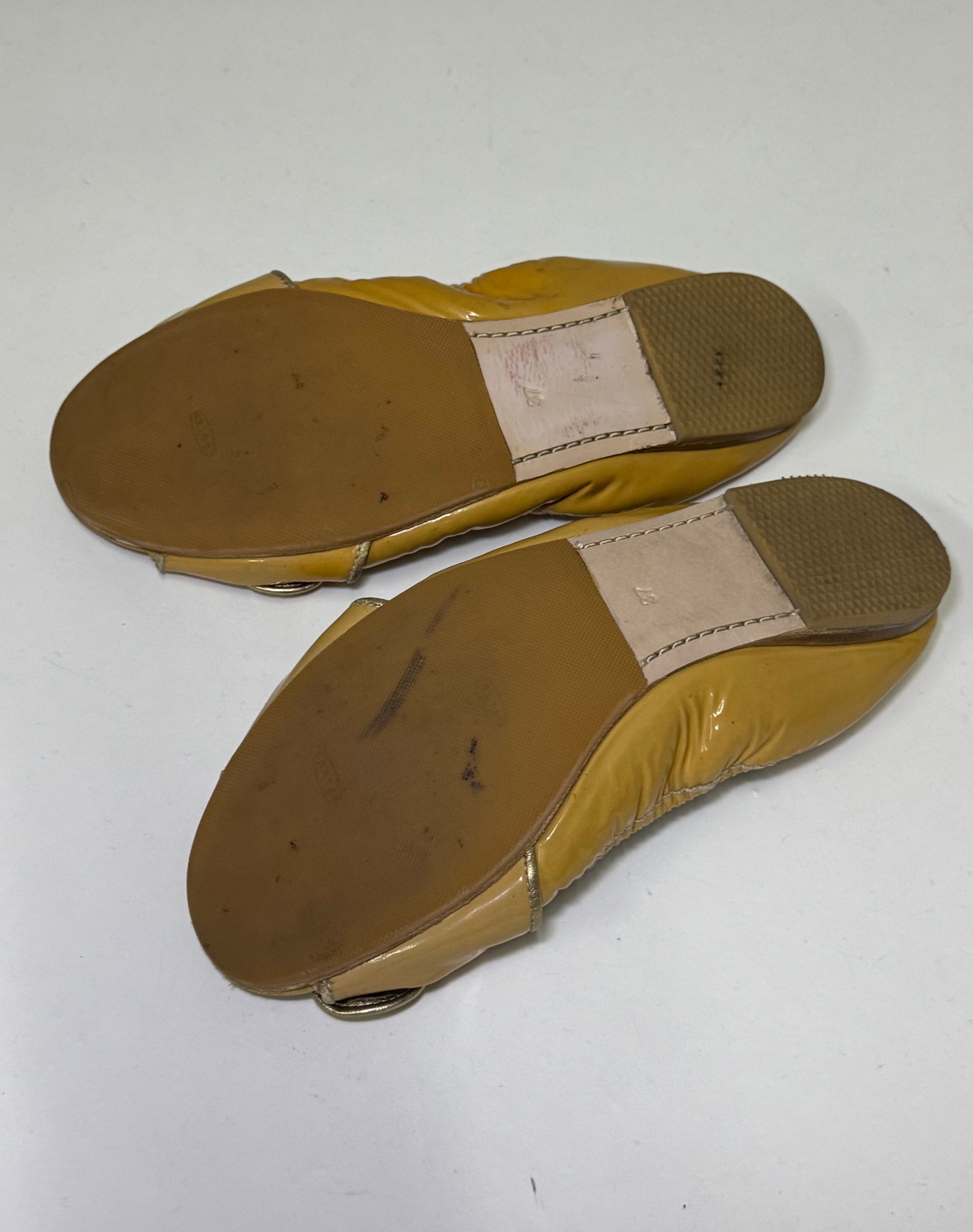 2000s Miu Miu mustard patent leather ballet flat