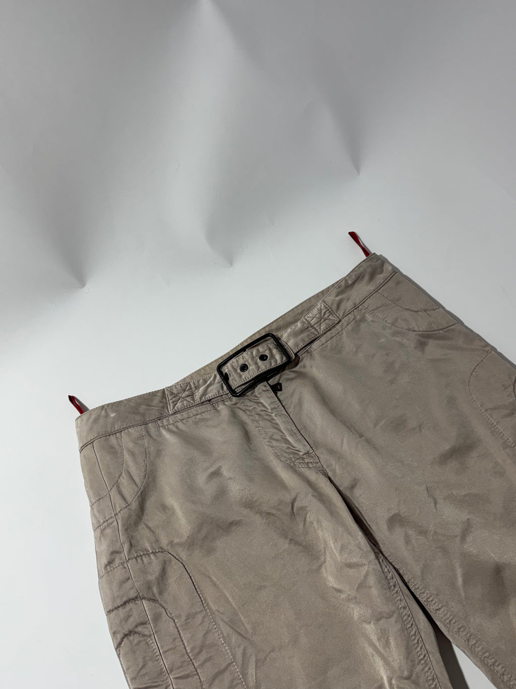 2000s Prada Beige Moto Padded Biker Soft Pants
