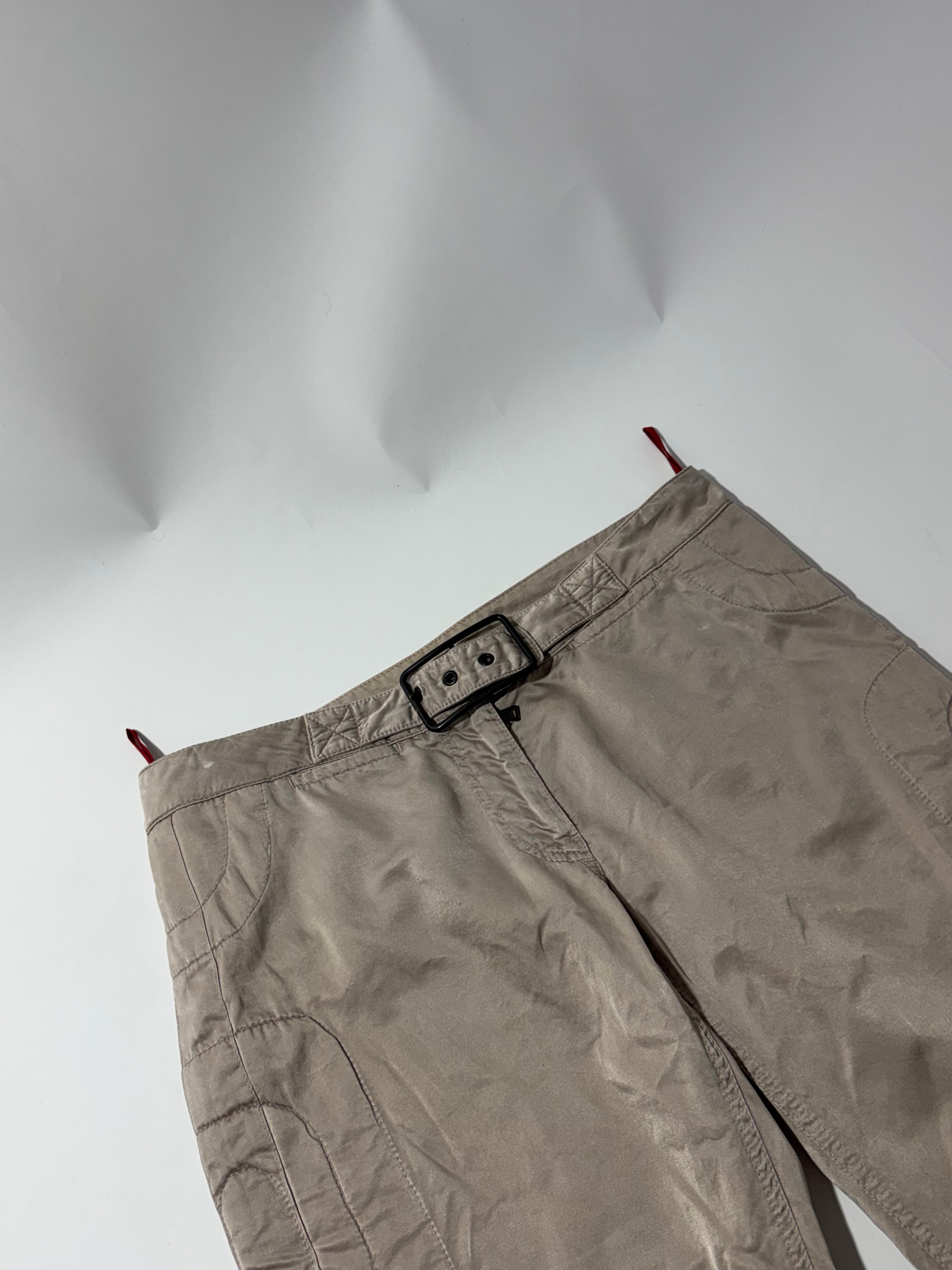 2000s Prada Beige Moto Padded Biker Soft Pants