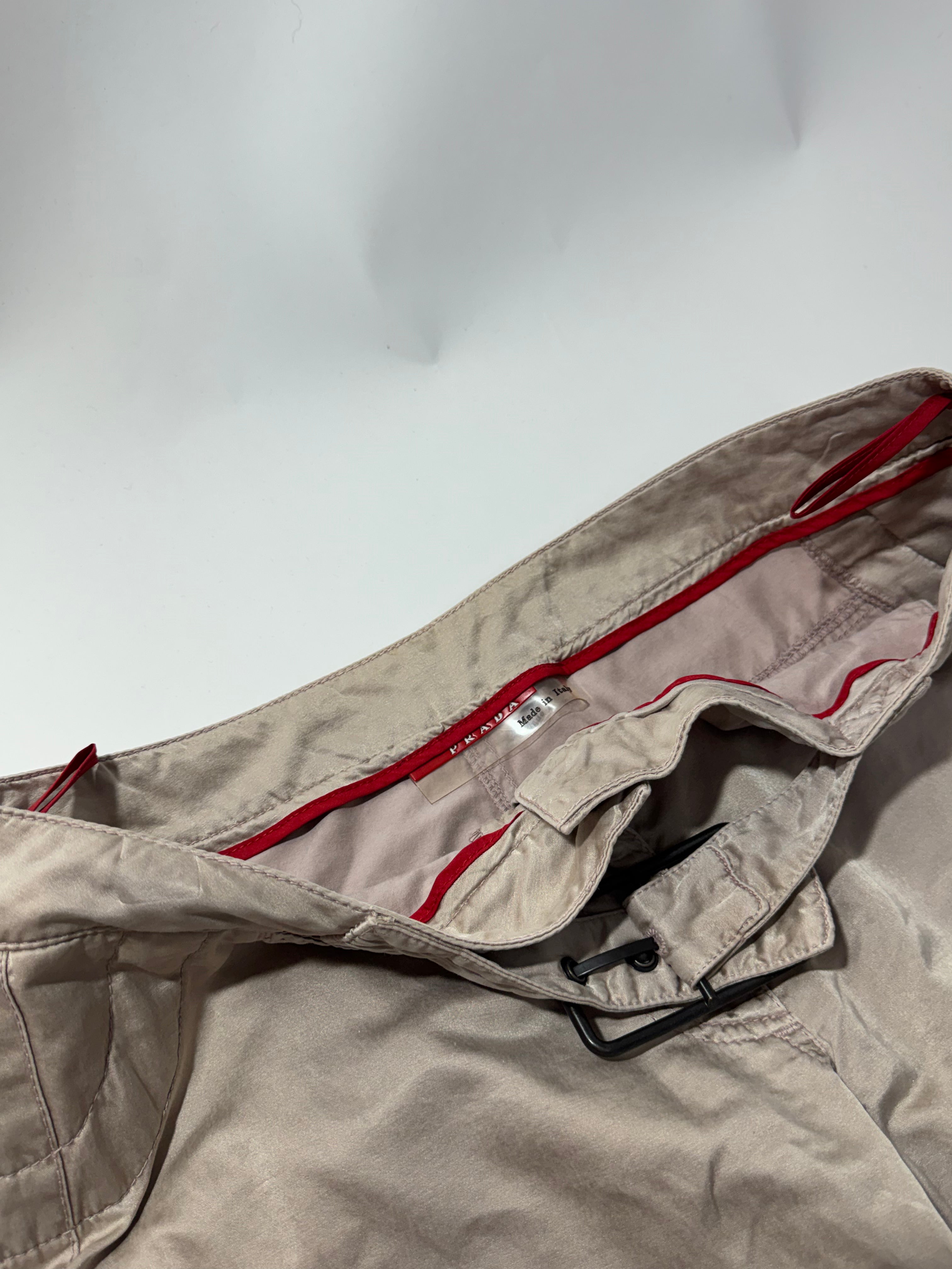 2000s Prada Beige Moto Padded Biker Soft Pants