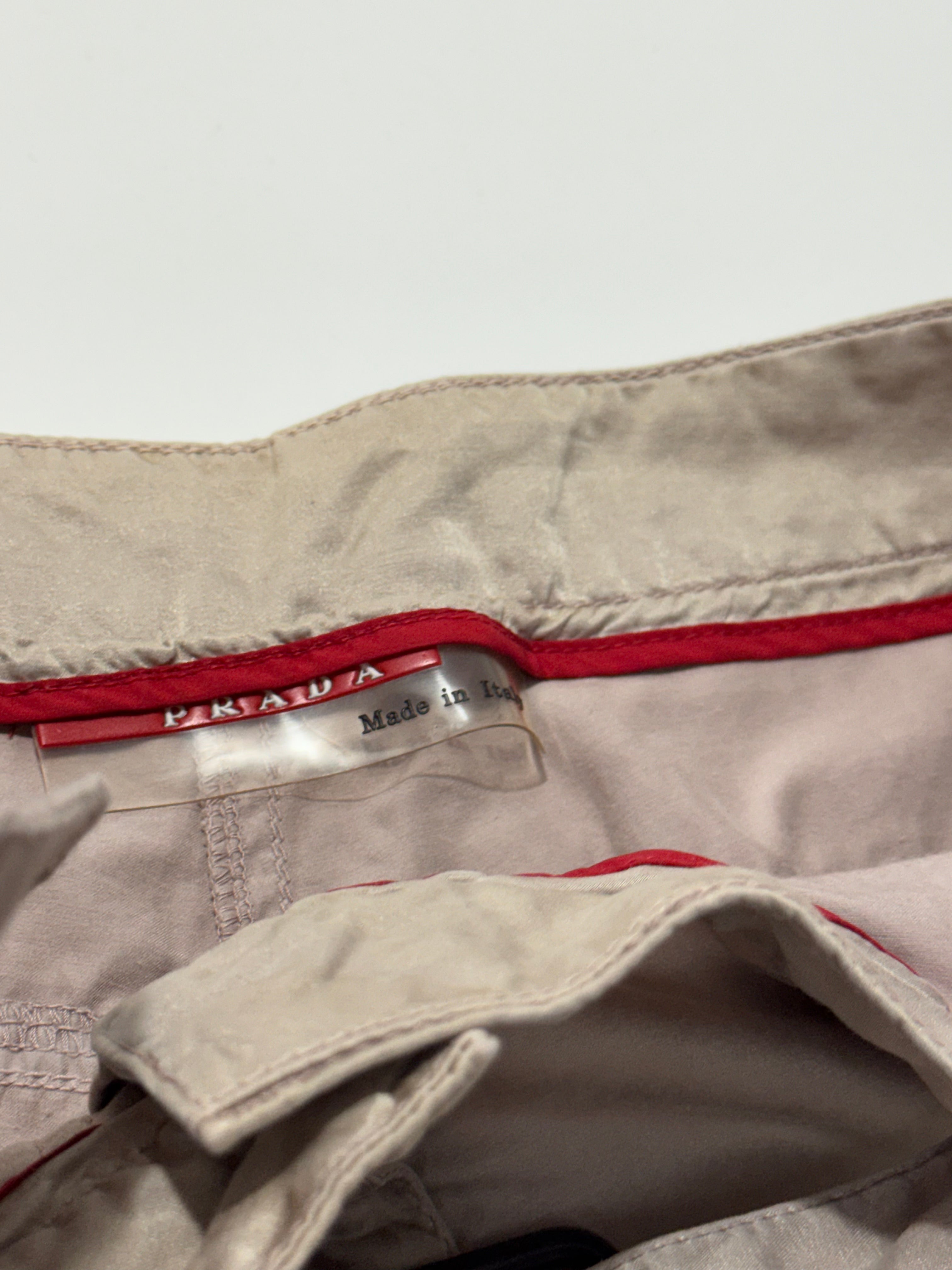 2000s Prada Beige Moto Padded Biker Soft Pants