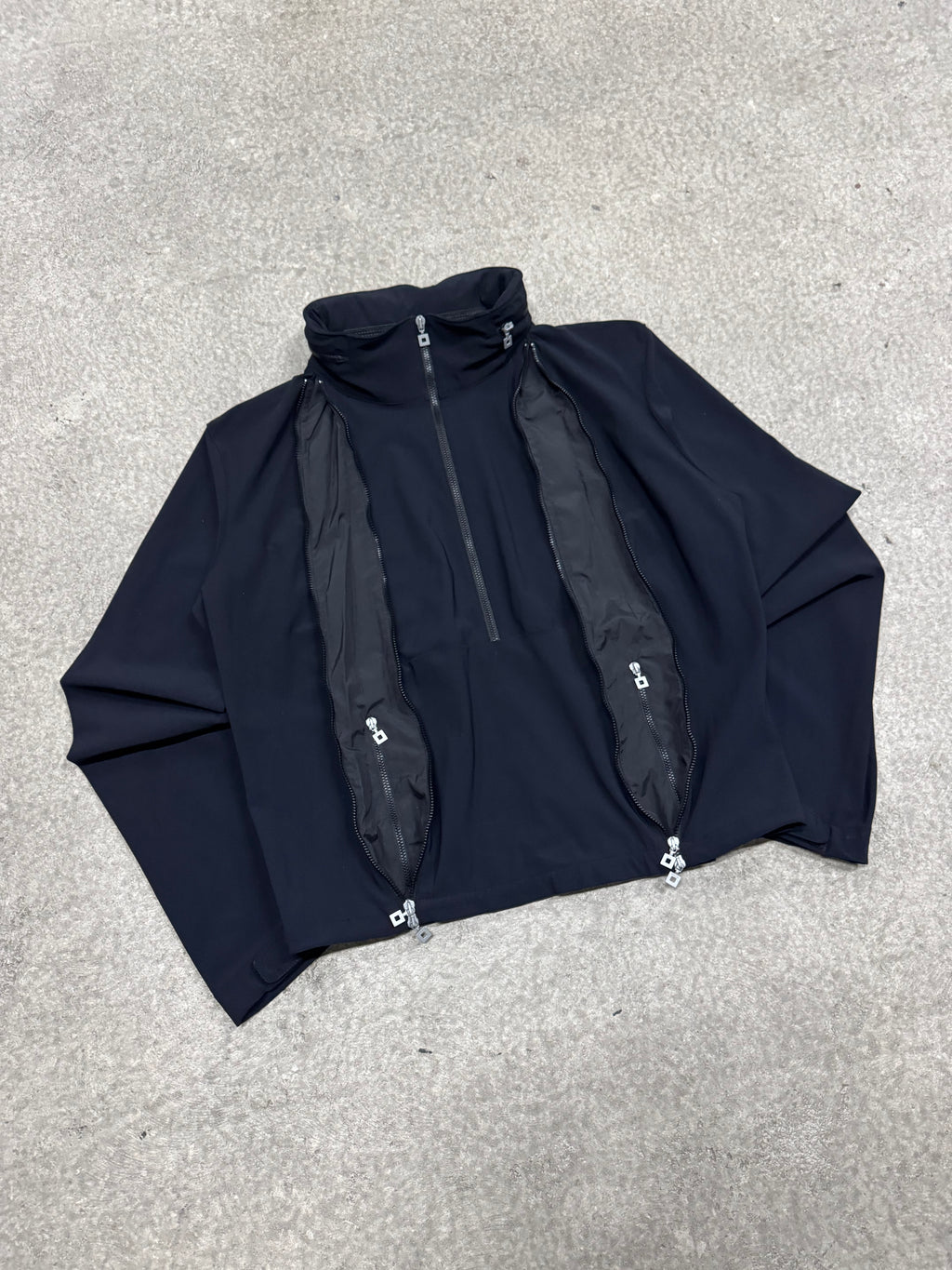 2000s Marithé + François Girbaud technical jacket hidden hood and expandable zip pockets