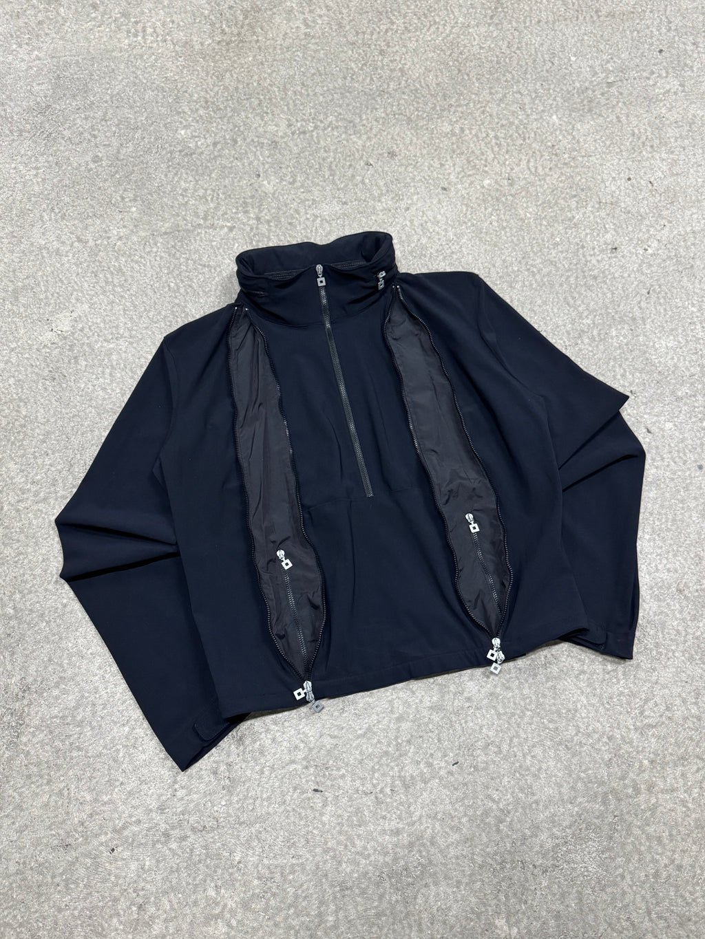 2000s Marithé + François Girbaud technical jacket hidden hood and expandable zip pockets