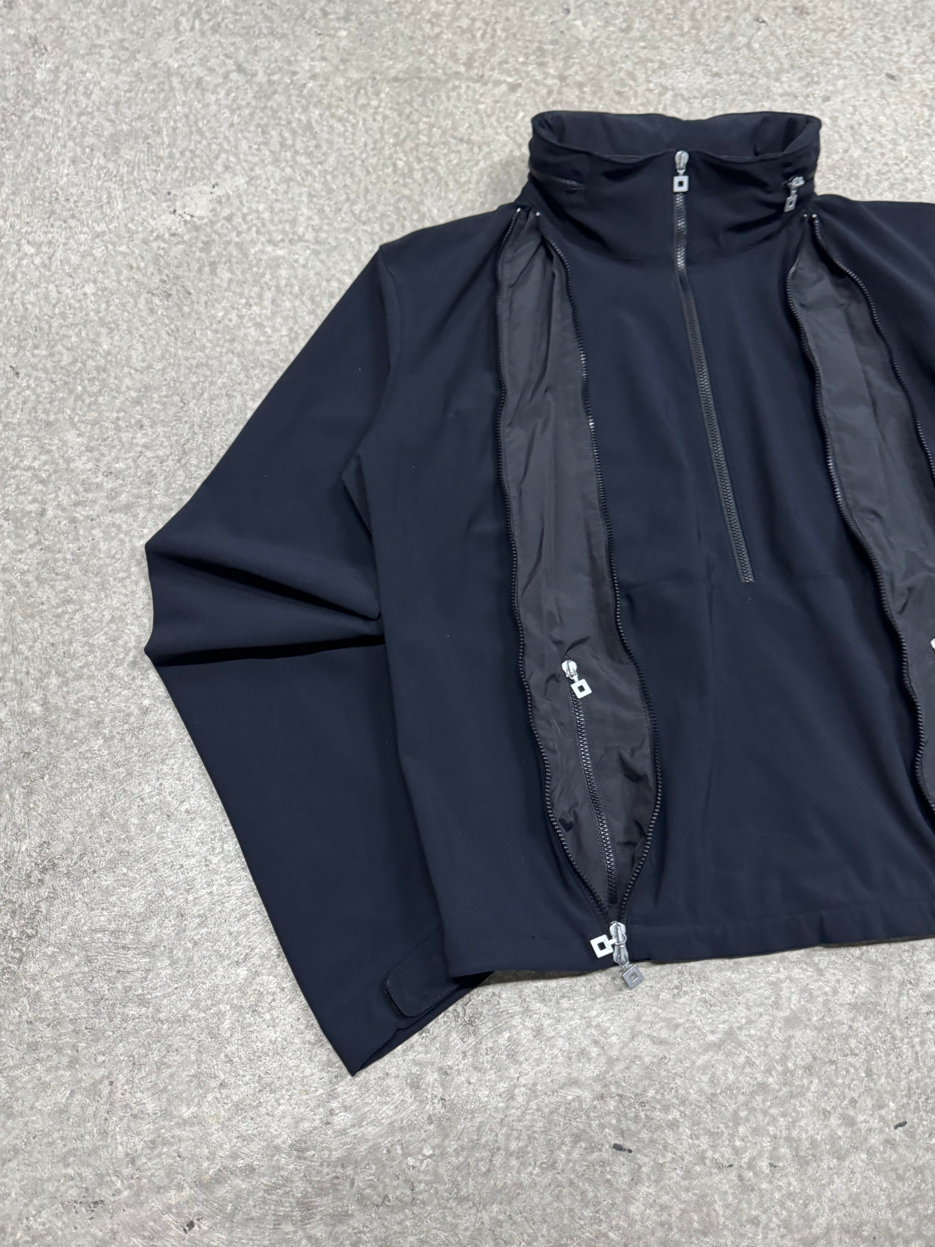 2000s Marithé + François Girbaud technical jacket hidden hood and expandable zip pockets