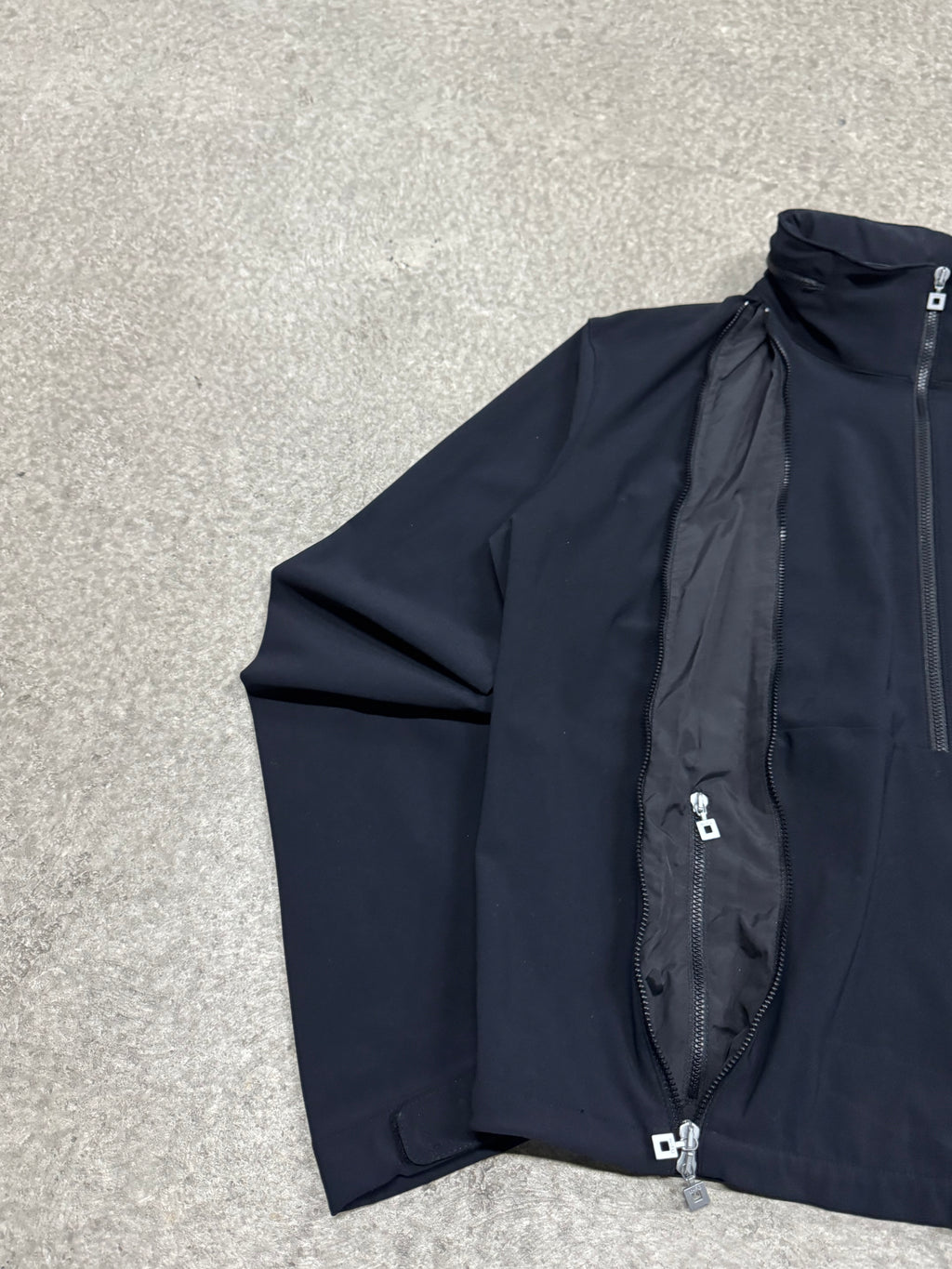 2000s Marithé + François Girbaud technical jacket hidden hood and expandable zip pockets
