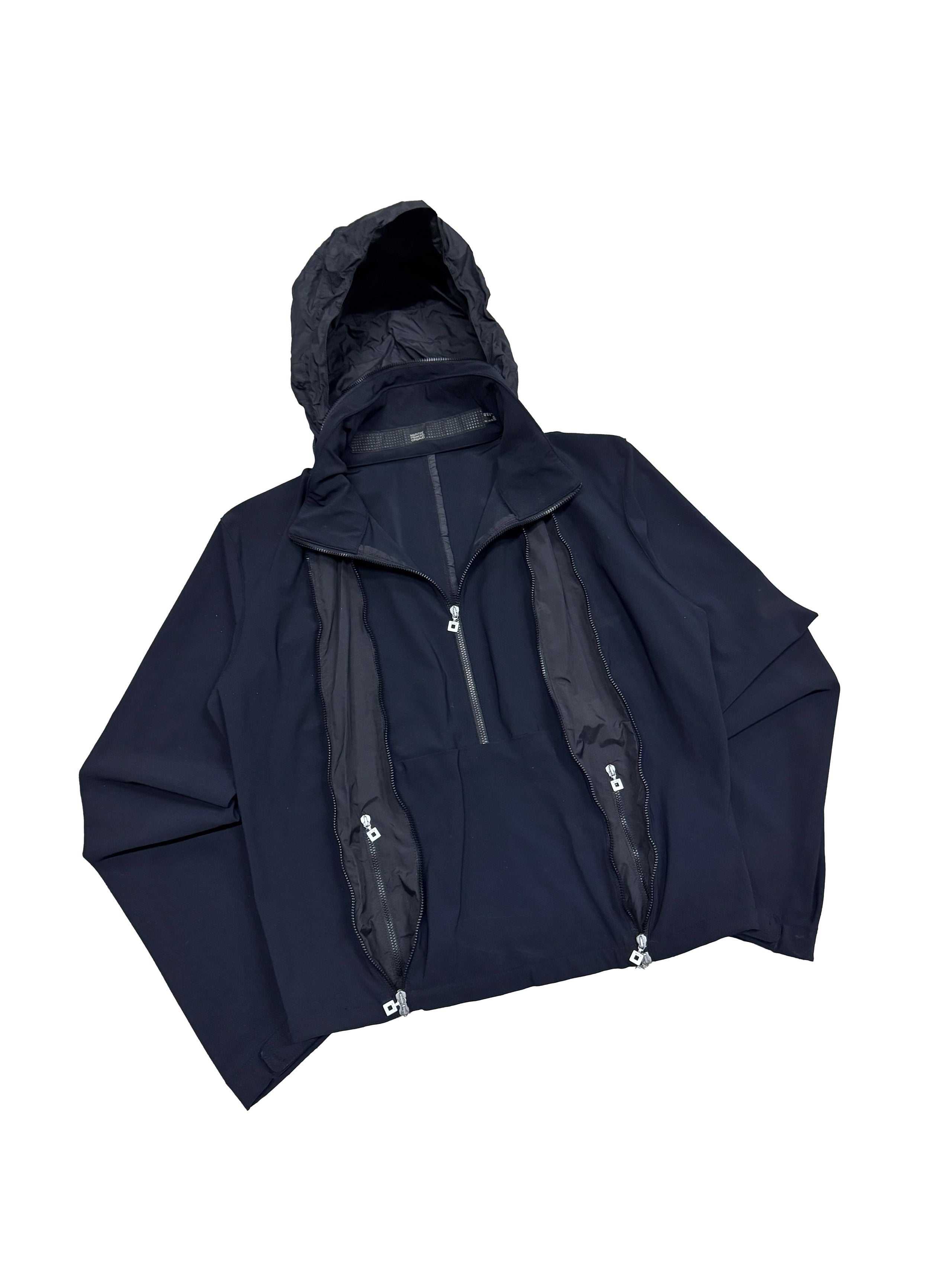 2000s Marithé + François Girbaud technical jacket hidden hood and expandable zip pockets