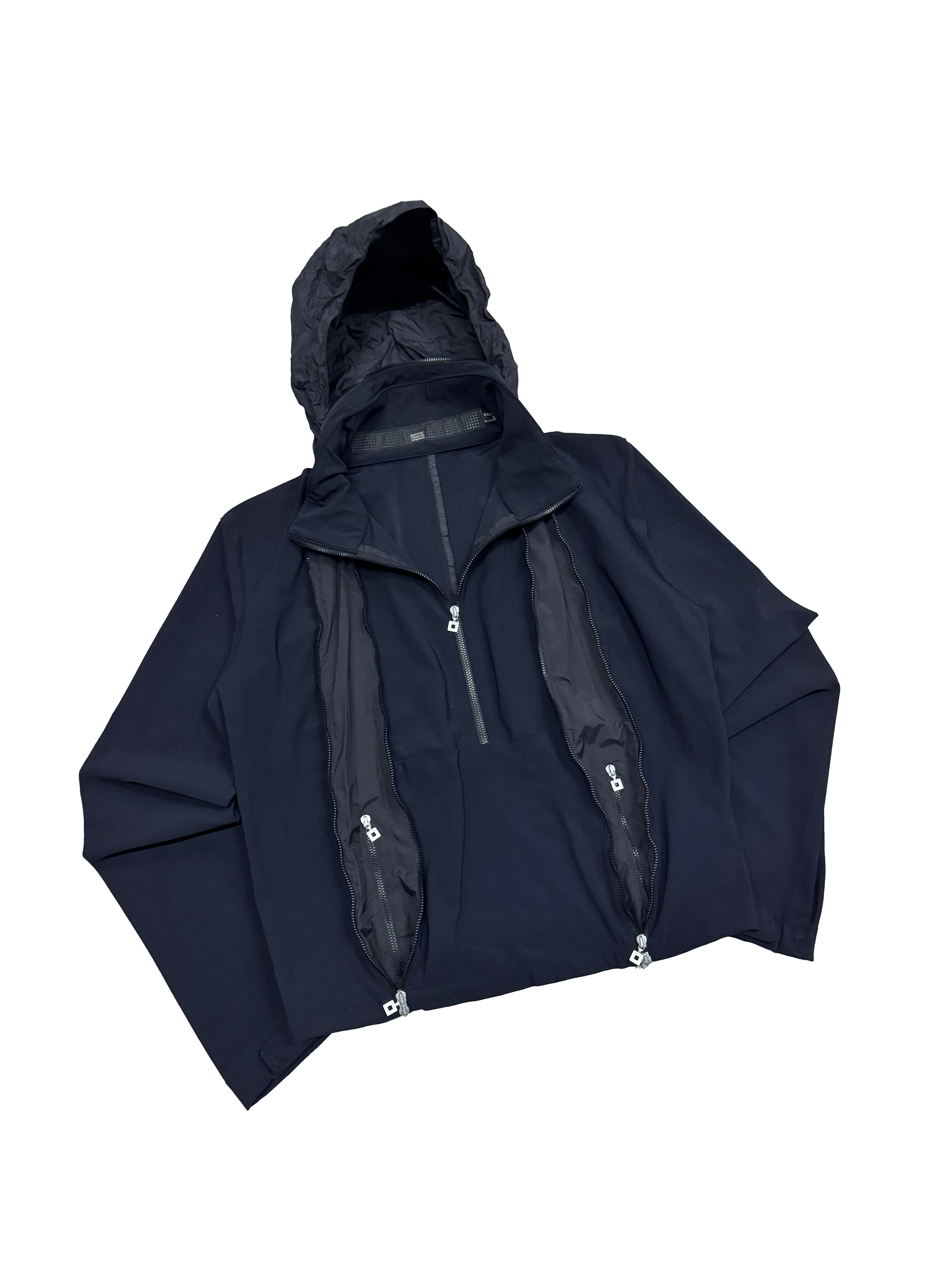 2000s Marithé + François Girbaud technical jacket hidden hood and expandable zip pockets