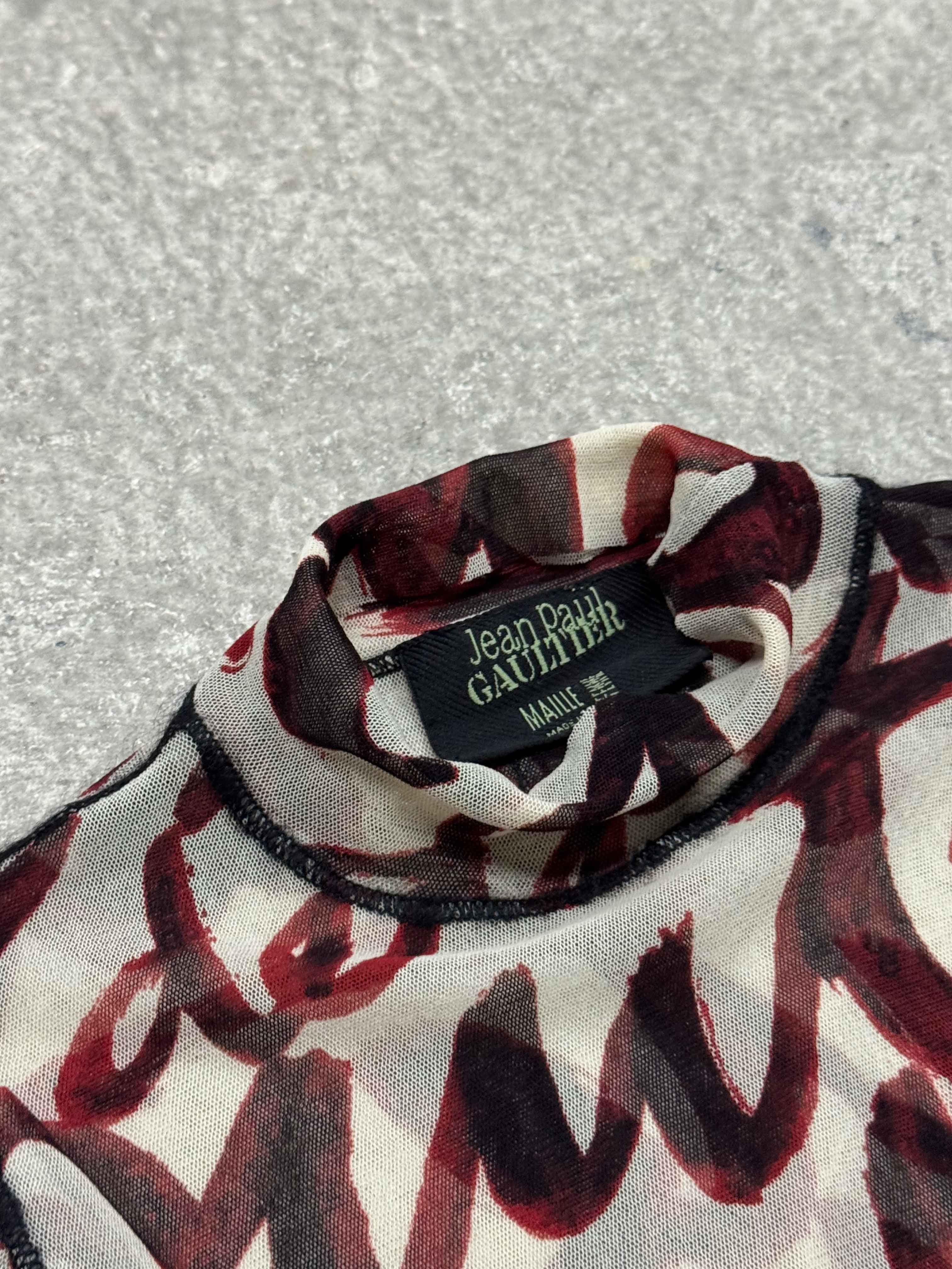 AW 2001 Jean Paul Gaultier blood script mesh long sleeve