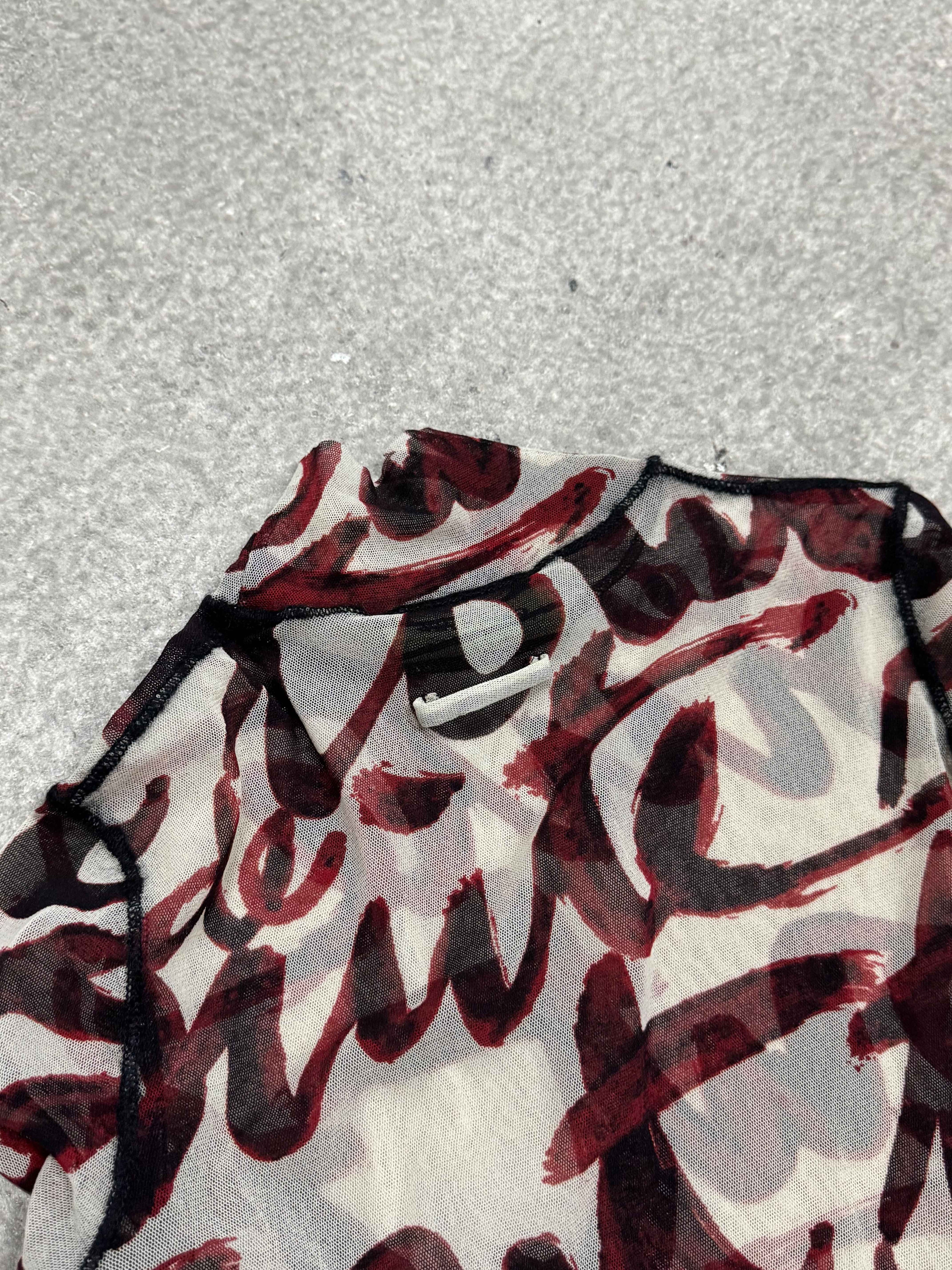 AW 2001 Jean Paul Gaultier blood script mesh long sleeve