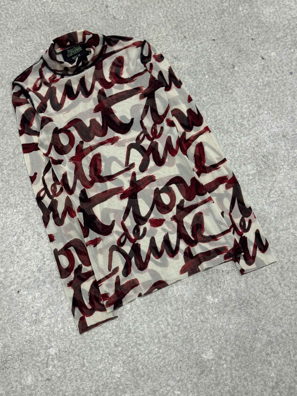 AW 2001 Jean Paul Gaultier blood script mesh long sleeve
