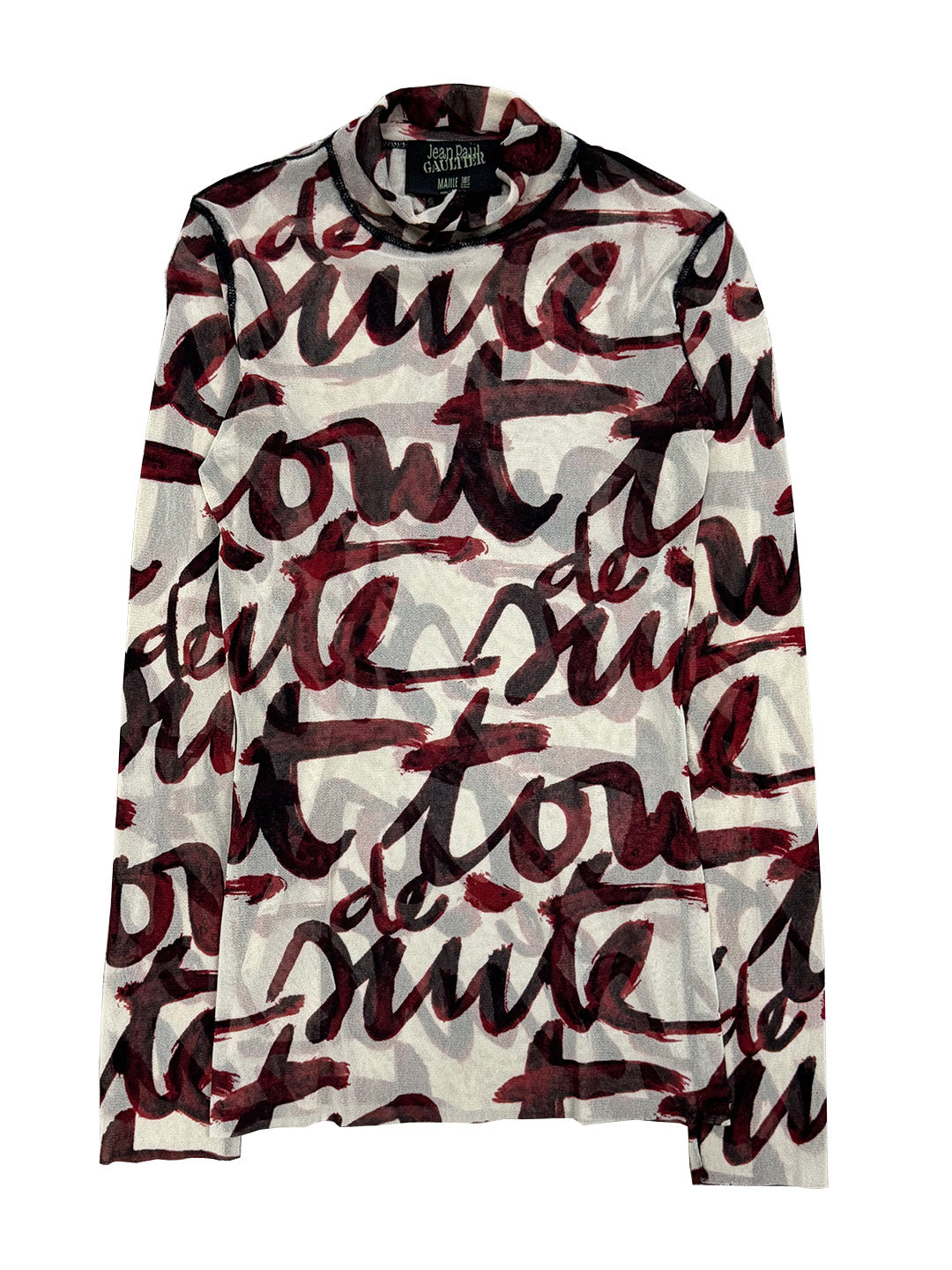 AW 2001 Jean Paul Gaultier blood script mesh long sleeve