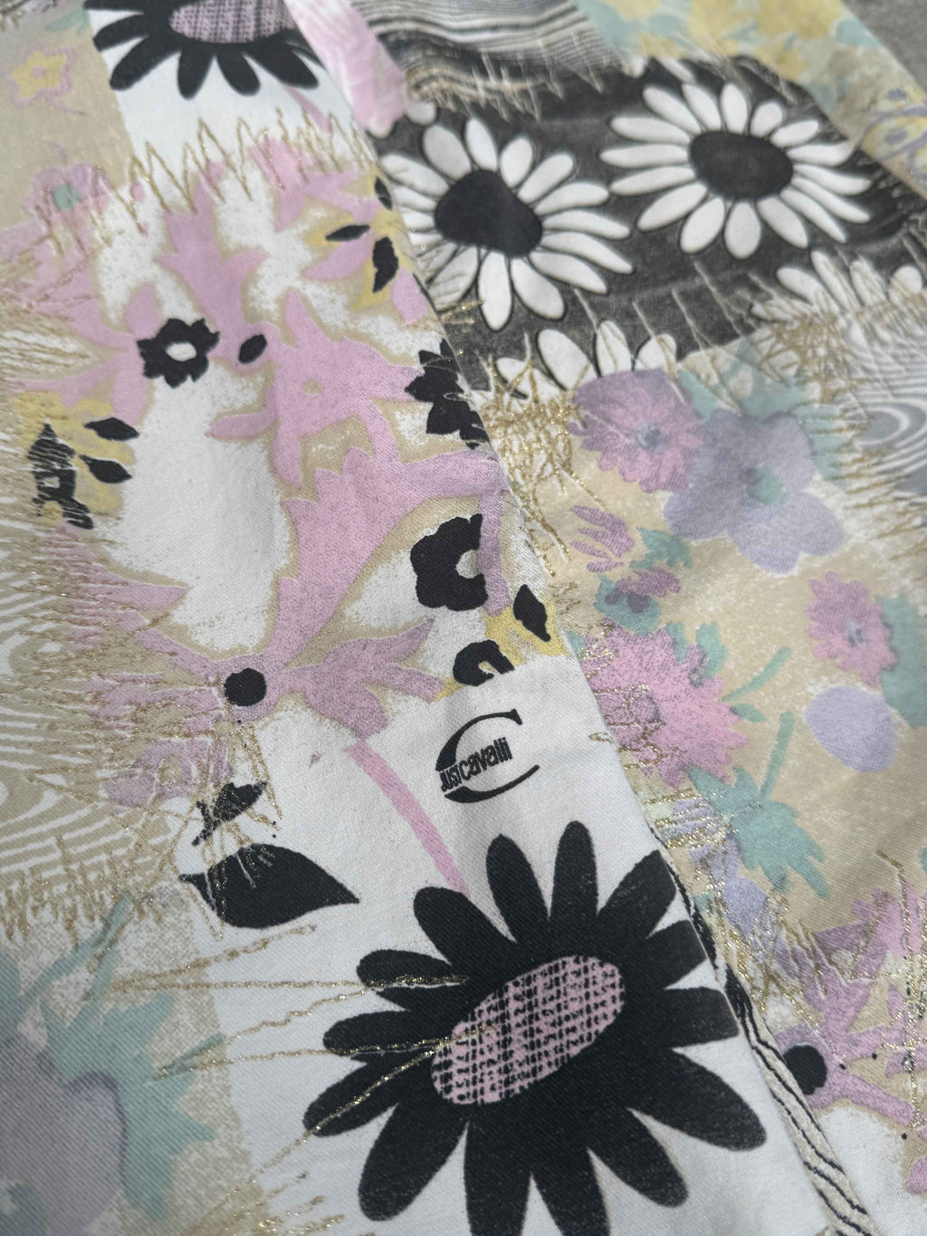 2000S JUST CAVALLI PATCHWORK FLORAL PANTS