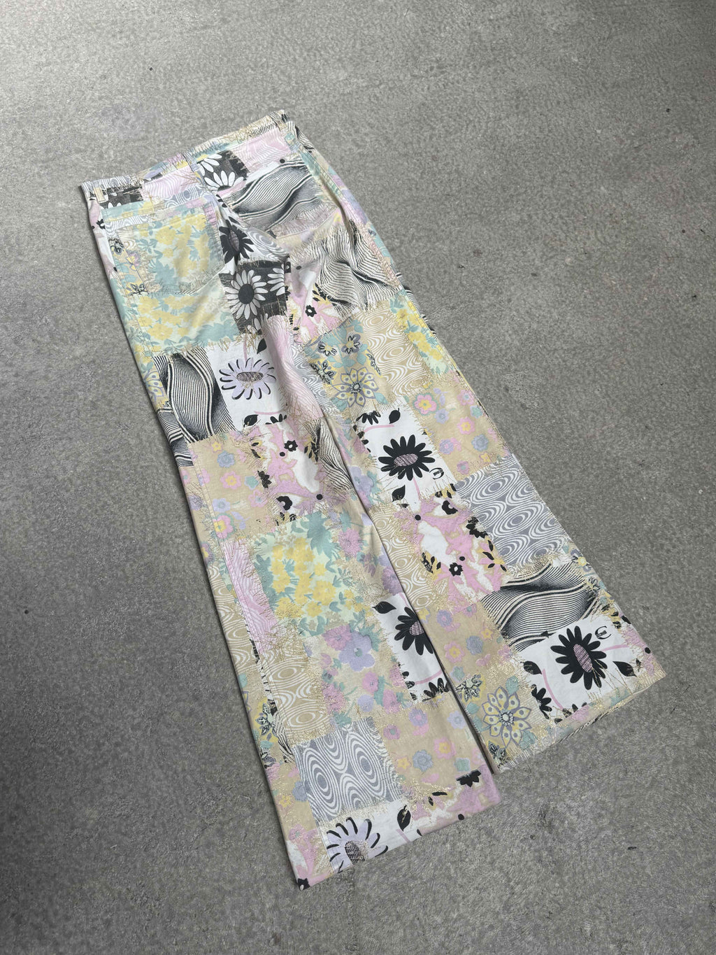 2000S JUST CAVALLI PATCHWORK FLORAL PANTS