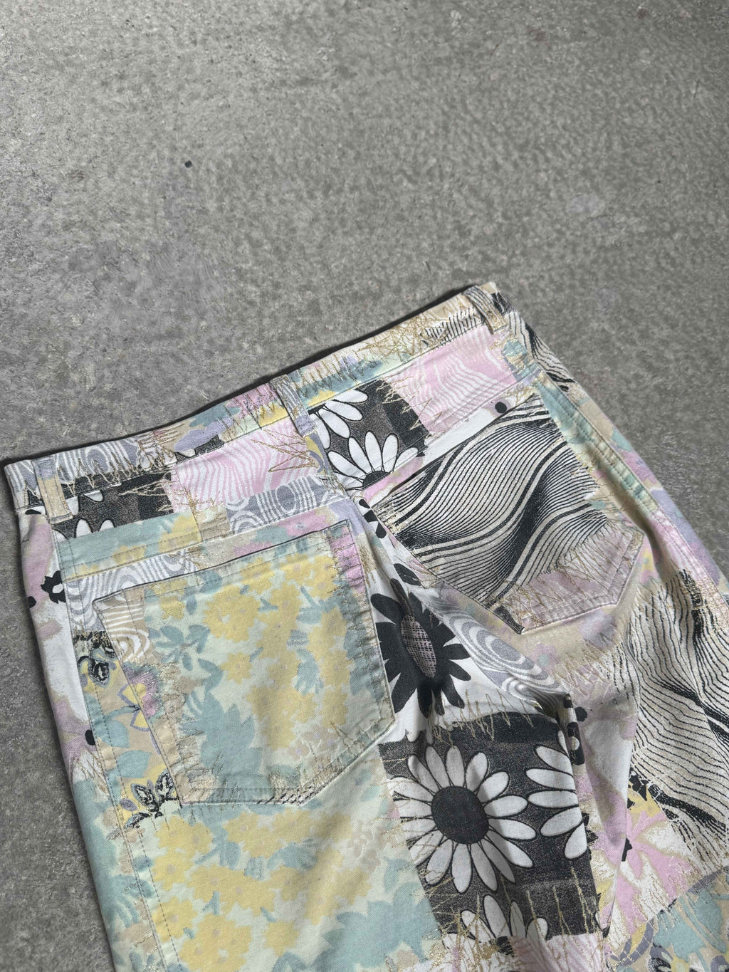 2000S JUST CAVALLI PATCHWORK FLORAL PANTS